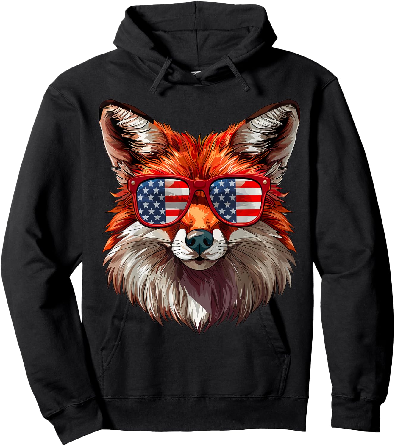 Foxy American Flag Funny Foxy Lovers Mom Dad 4th of July Hoodie - Hoodie | Black