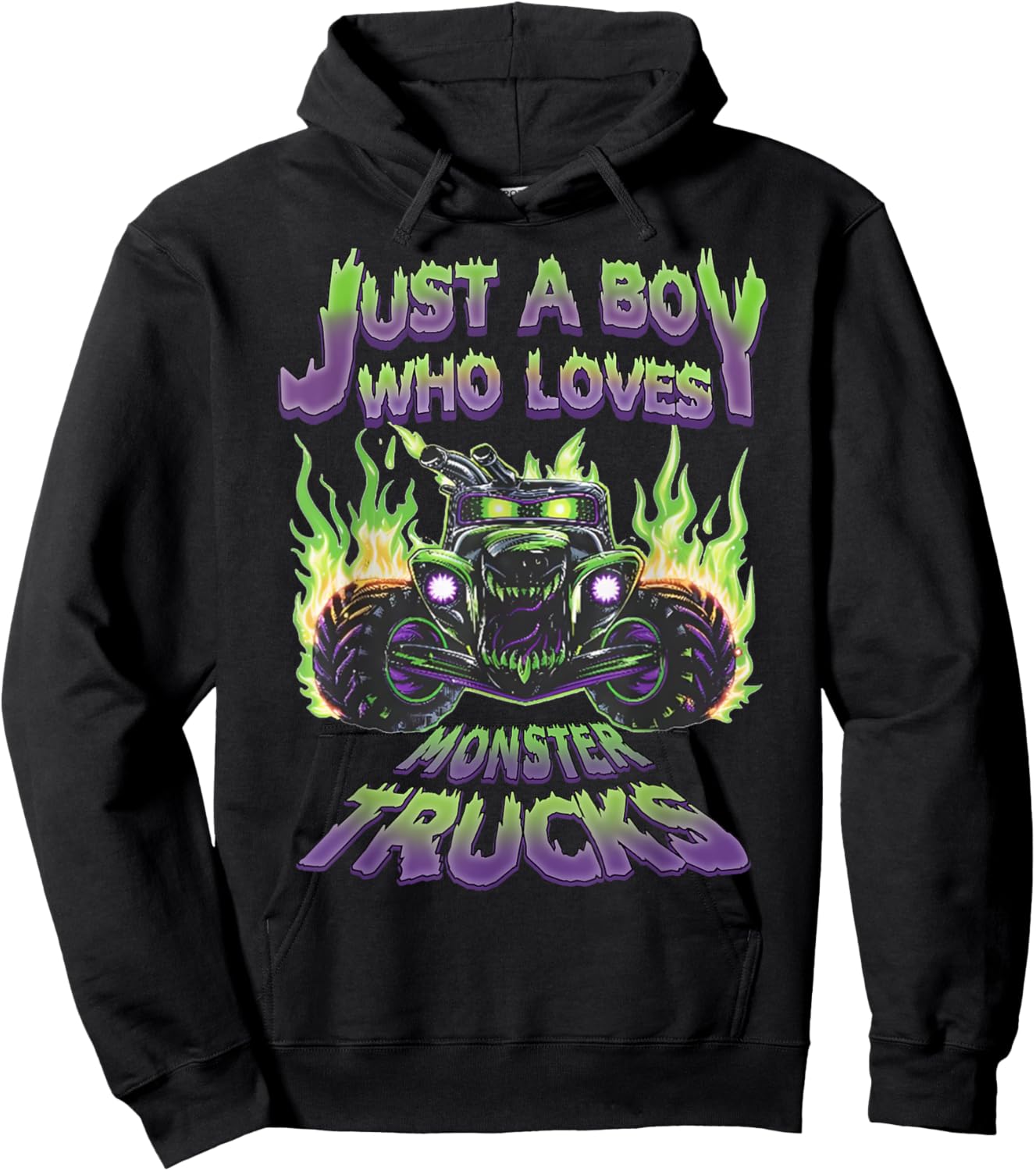 Just A Boy Who Loves Monster Trucks Funny Truck Toddler Kids Hoodie - Hoodie | Black