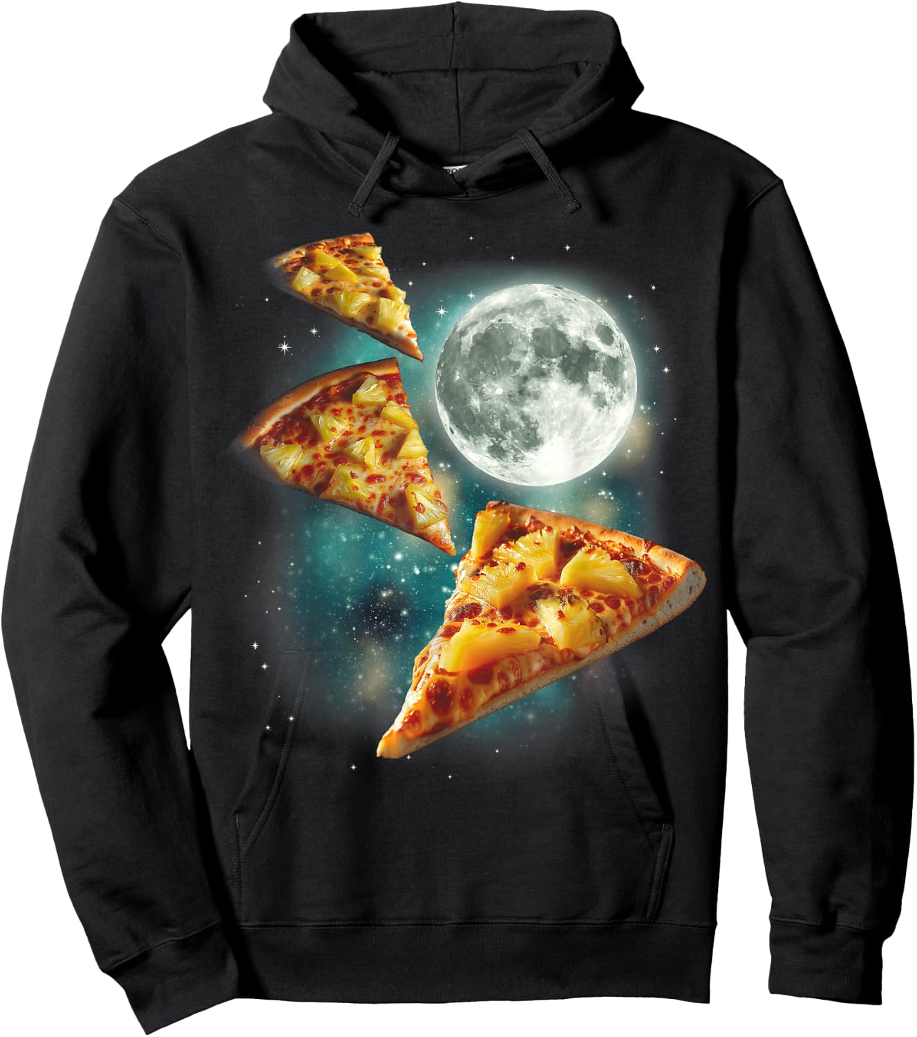 Three Pineapple Pizza Moon | Cursed Funny 3 Pizzas Meme Hoodie - Hoodie | Black