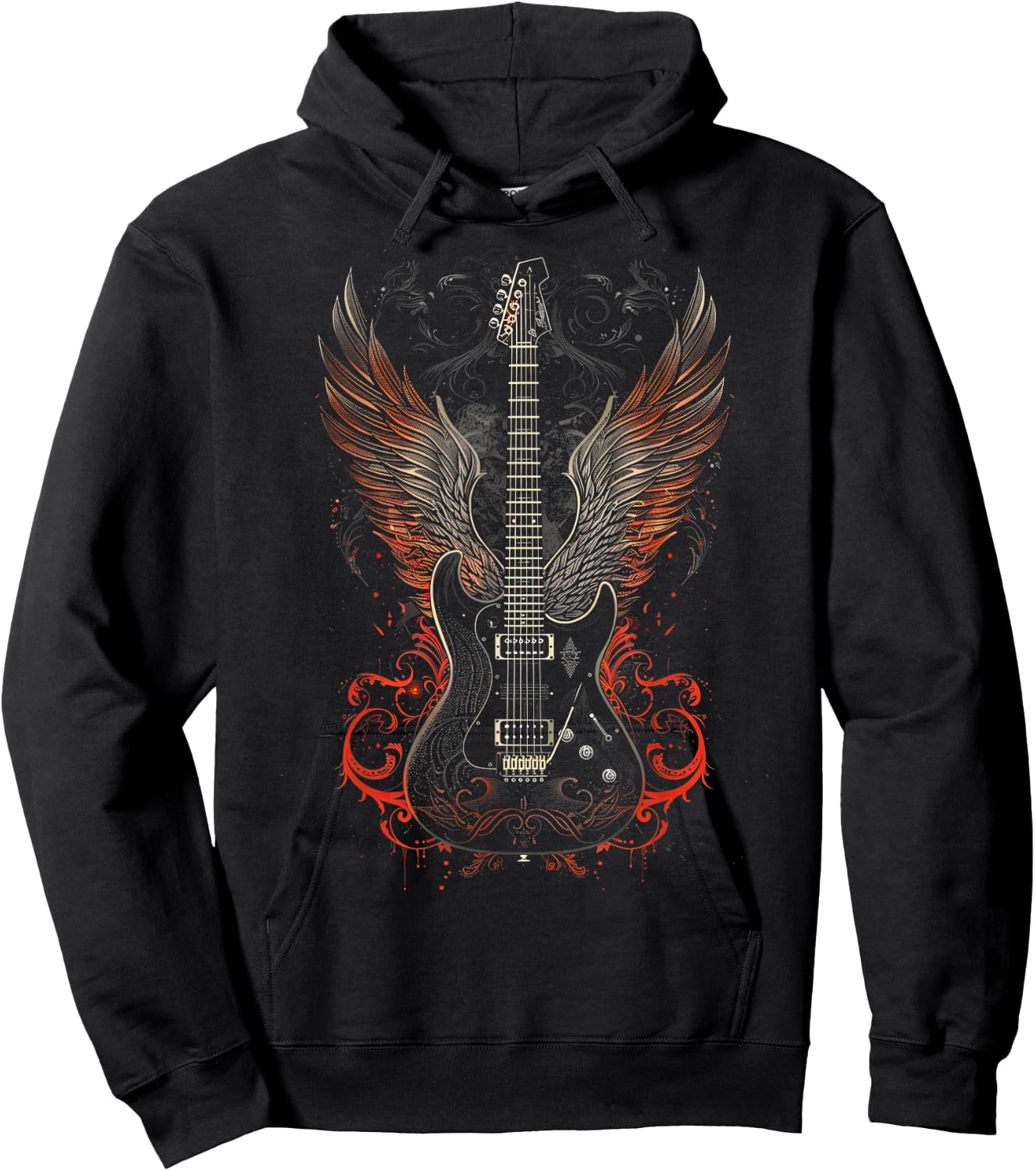 Rock & Roll Guitar with Wings Hoodie - Hoodie | Black