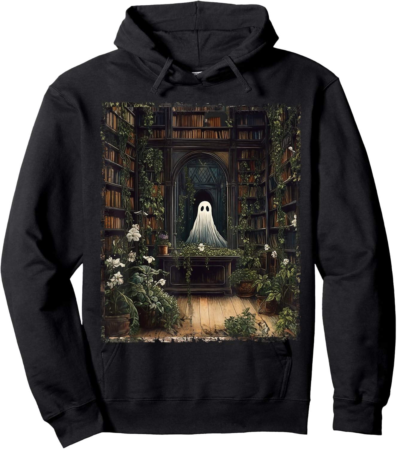 Vintage Halloween Spooky Ghost In The Library Gothic Hoodie - Hoodie | Black
