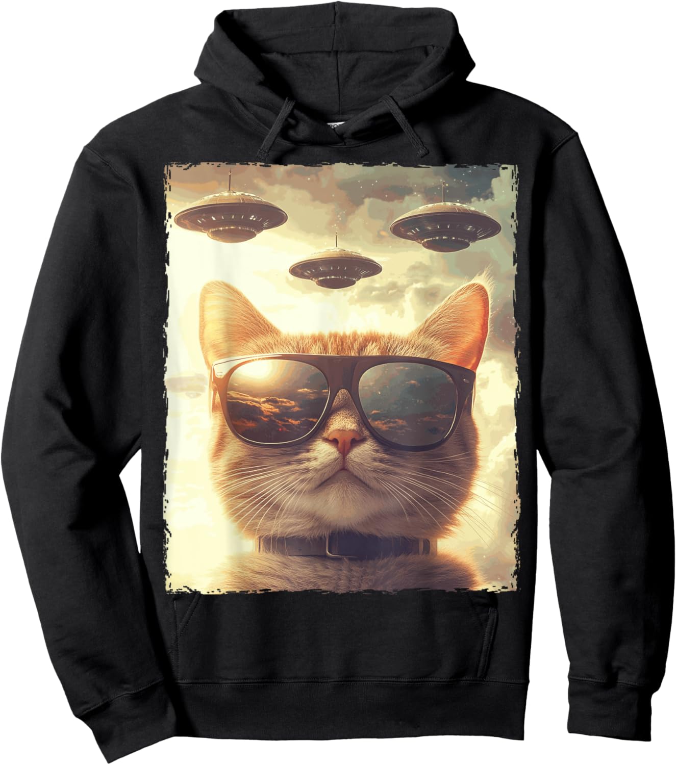 Funny Cat Sunglasses Selfie Ufos Hoodie - Hoodie | Black