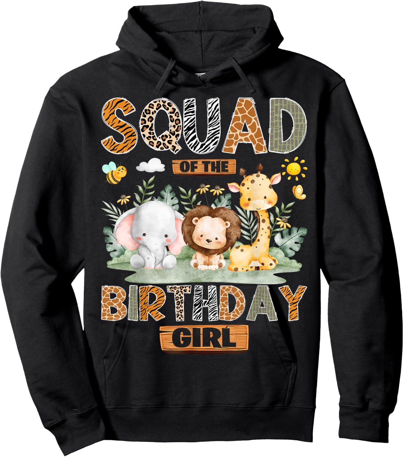 Squad of The Birthday Girl Safari Jungle Wild Animals Hoodie - Hoodie | Black
