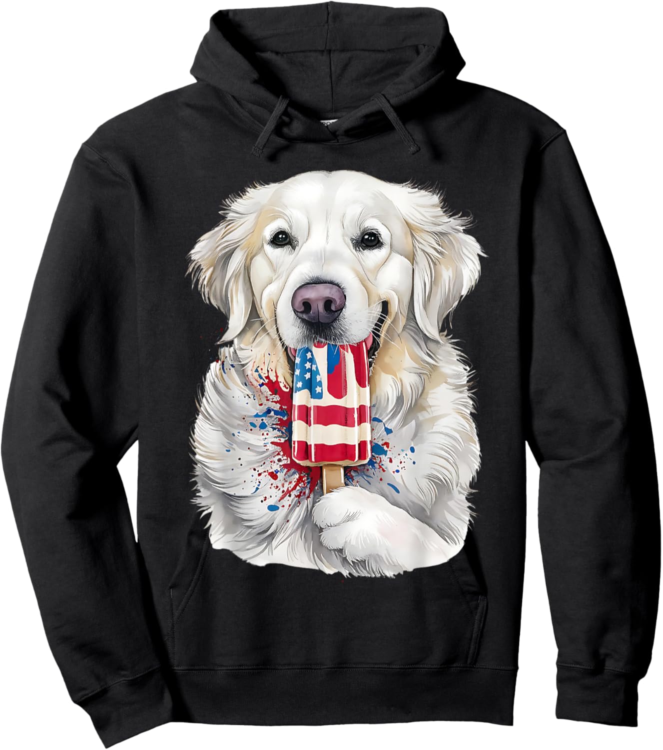 4th of July White English Cream Golden Retriever Popsicle Kids Men Hoodie - Hoodie | Black