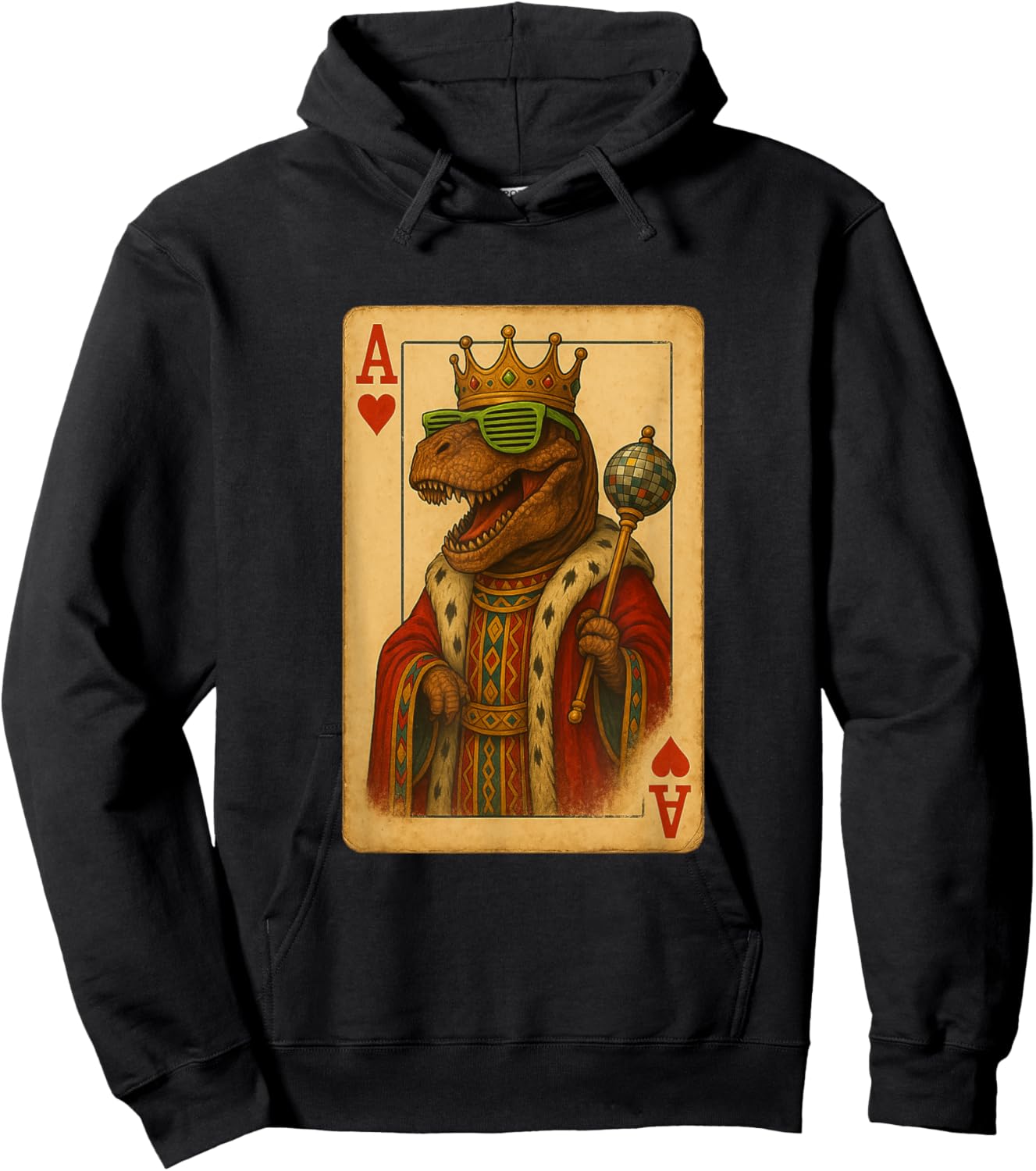 Tyrannosaurus Disco Ace Hearts Playing Card King Dinosaur Hoodie - Hoodie | Black