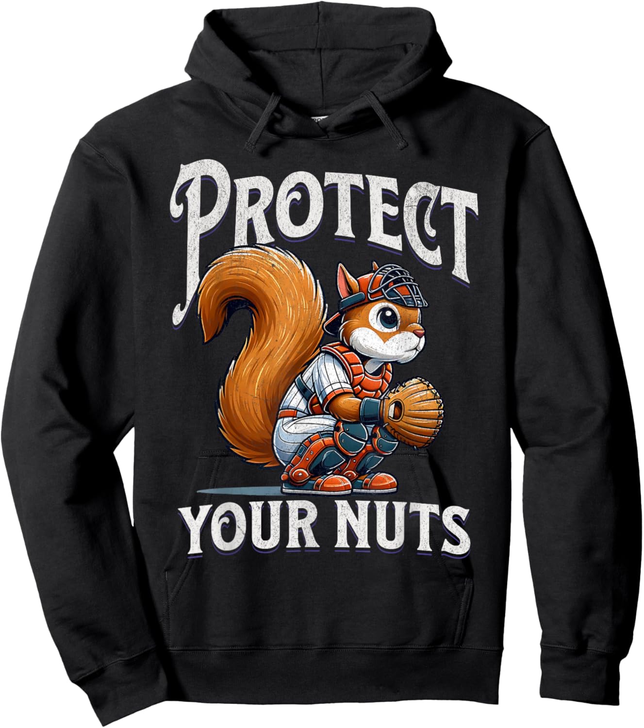 Protect Your Nuts Funny Squirrel Catcher Baseball Hoodie - Hoodie | Black