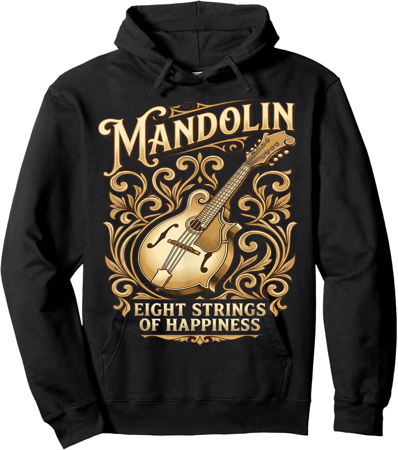 Vintage Mandolin Eight Strings of Happiness Mandolin Hoodie - Hoodie | Black