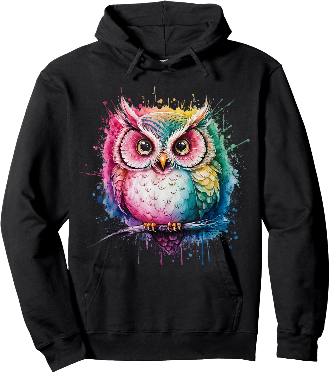 Owl Men Woman Colorful Watercolor Owl Hoodie - Hoodie | Black
