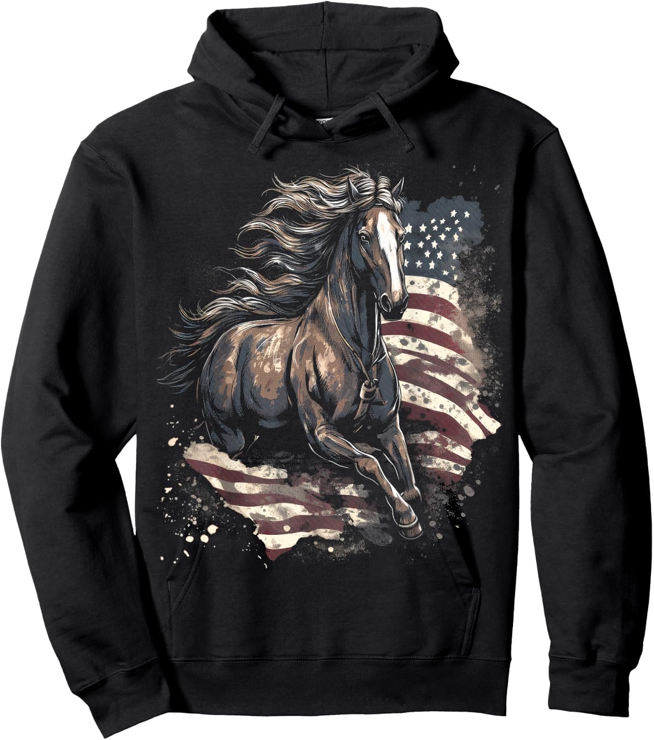 Patriotic Horse American Flag Horseback Riding Western Farm Hoodie - Hoodie | Black