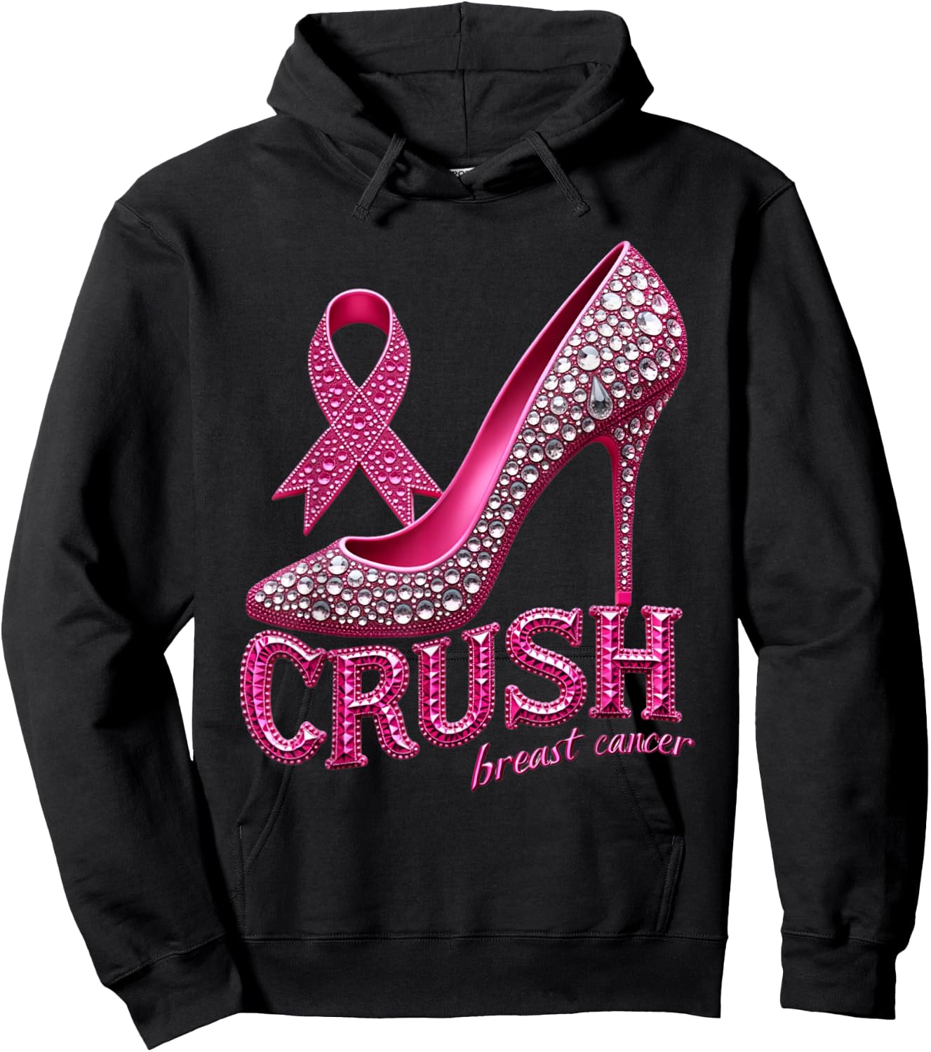 Crush Breast Cancer Awareness Support Pink Ribbon High Heel Hoodie - Hoodie | Black