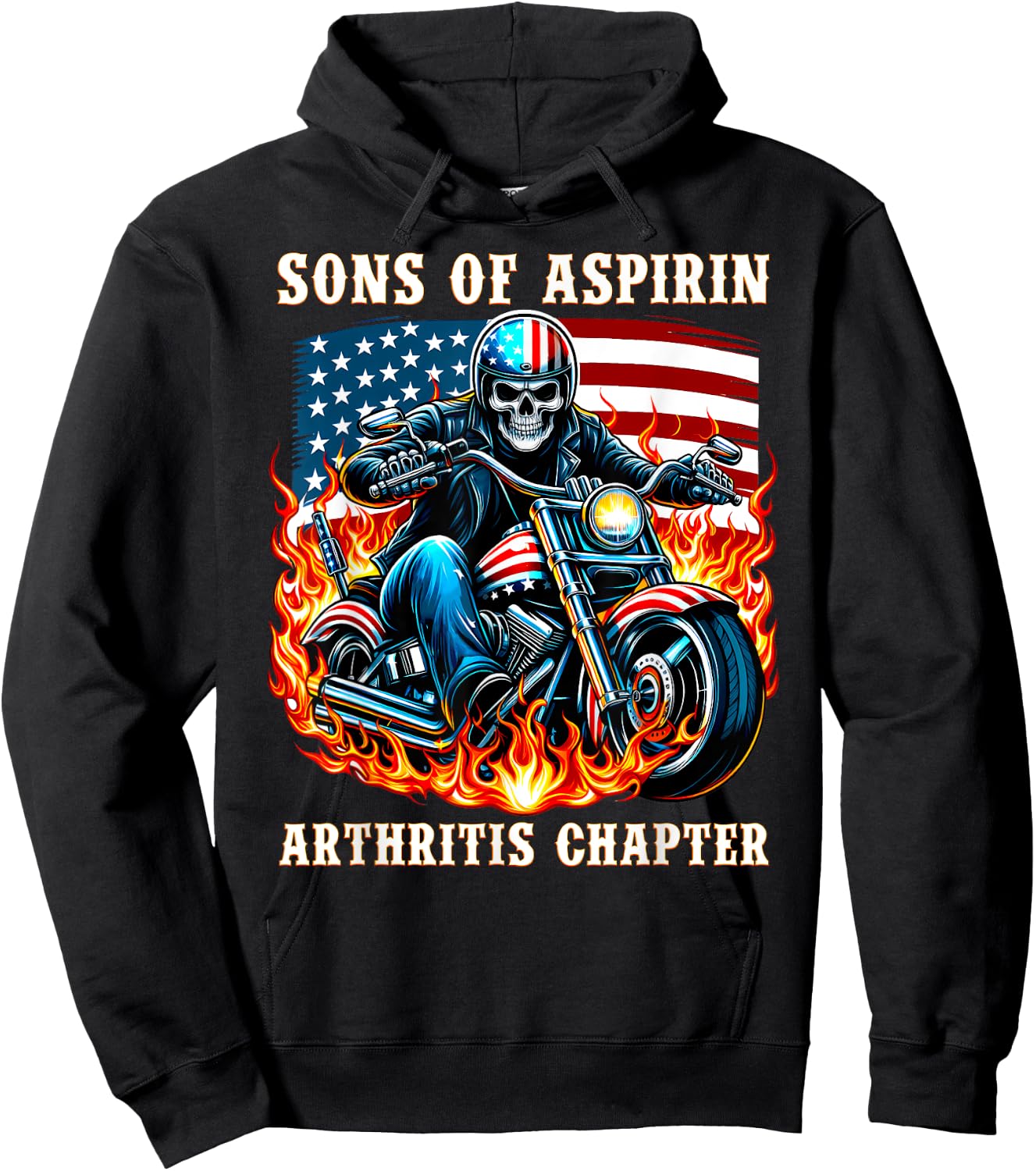 Sons of Aspirin Arthritis Chapter Biker riding a Motorcycle Hoodie - Hoodie | Black