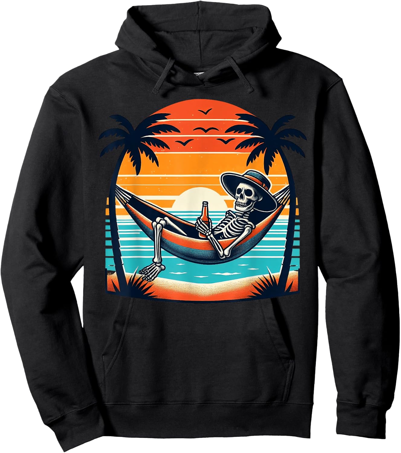 Tropical Beach Vacation Skeleton Summer Drinking Skeleton Women Hoodie - Hoodie | Black
