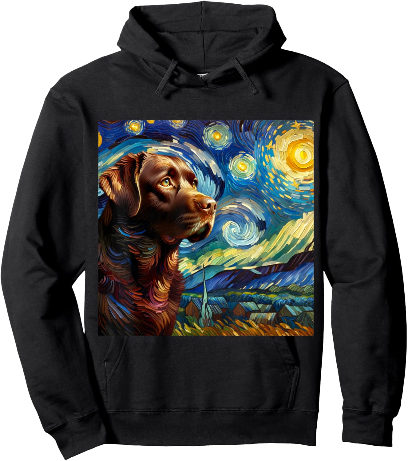 Chocolate Labrador Starry Night Shirt Vincent Van Gogh Lab Hoodie - Hoodie | Black