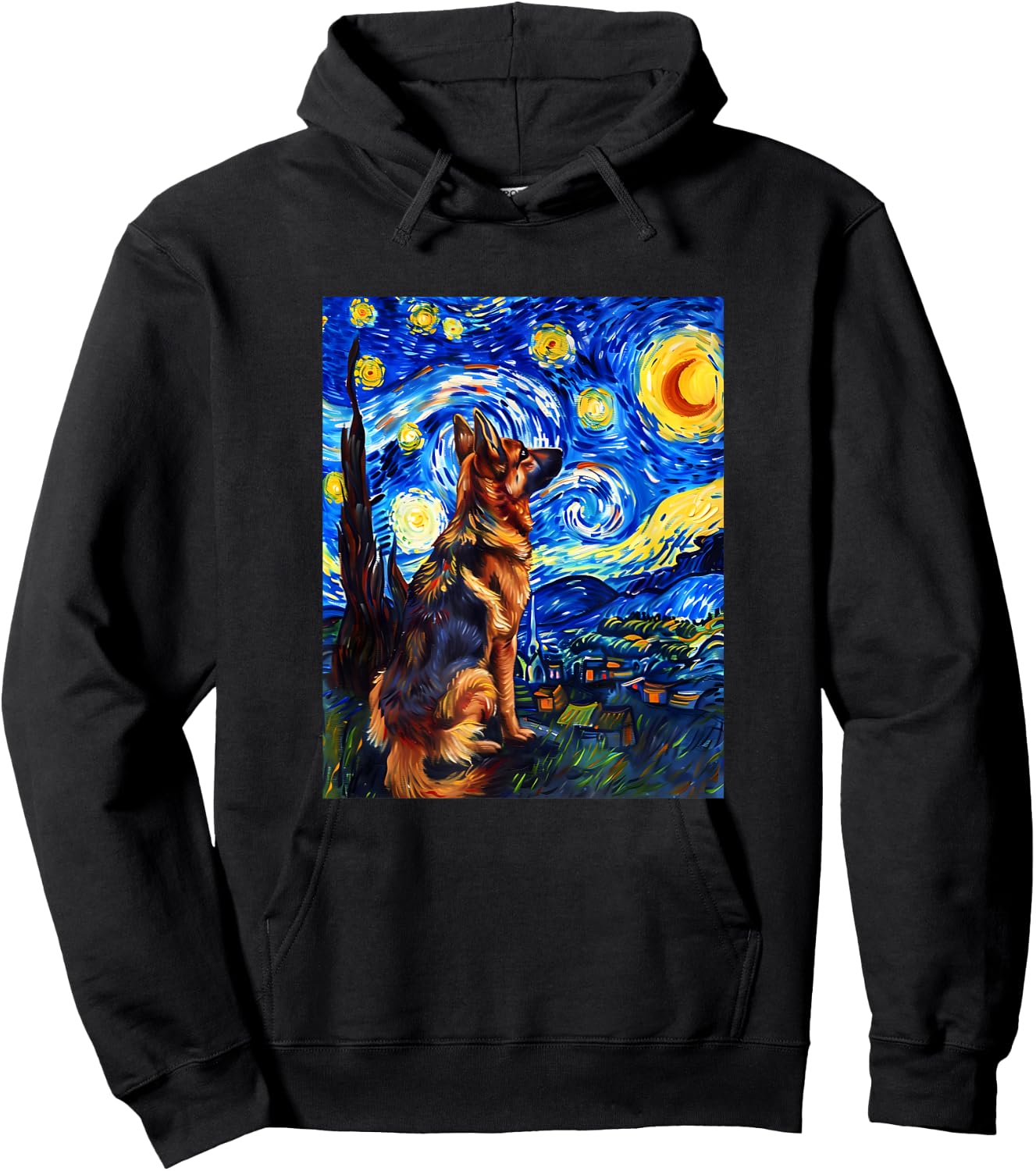 Cute Van Gogh German Shepherd Starry Night Funny Women Men Hoodie - Hoodie | Black