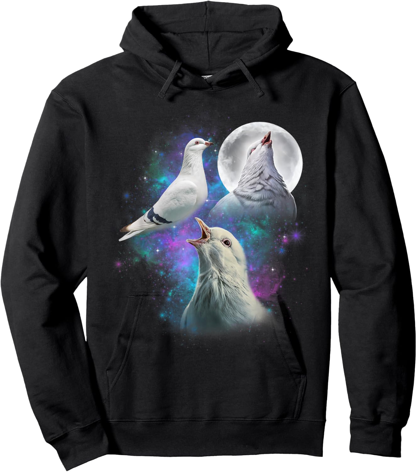 Three White Pigeons Howling At The Moon Funny Pigeon Hoodie - Hoodie | Black