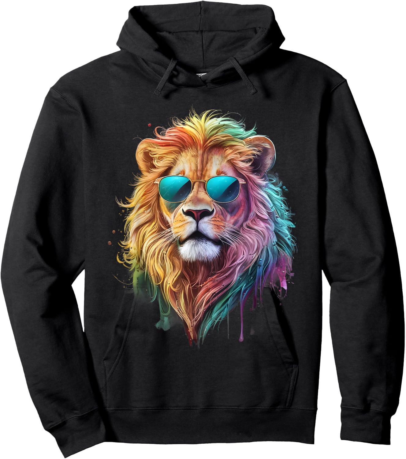 Lion Men Woman Colorful Watercolor Lion Hoodie - Hoodie | Black