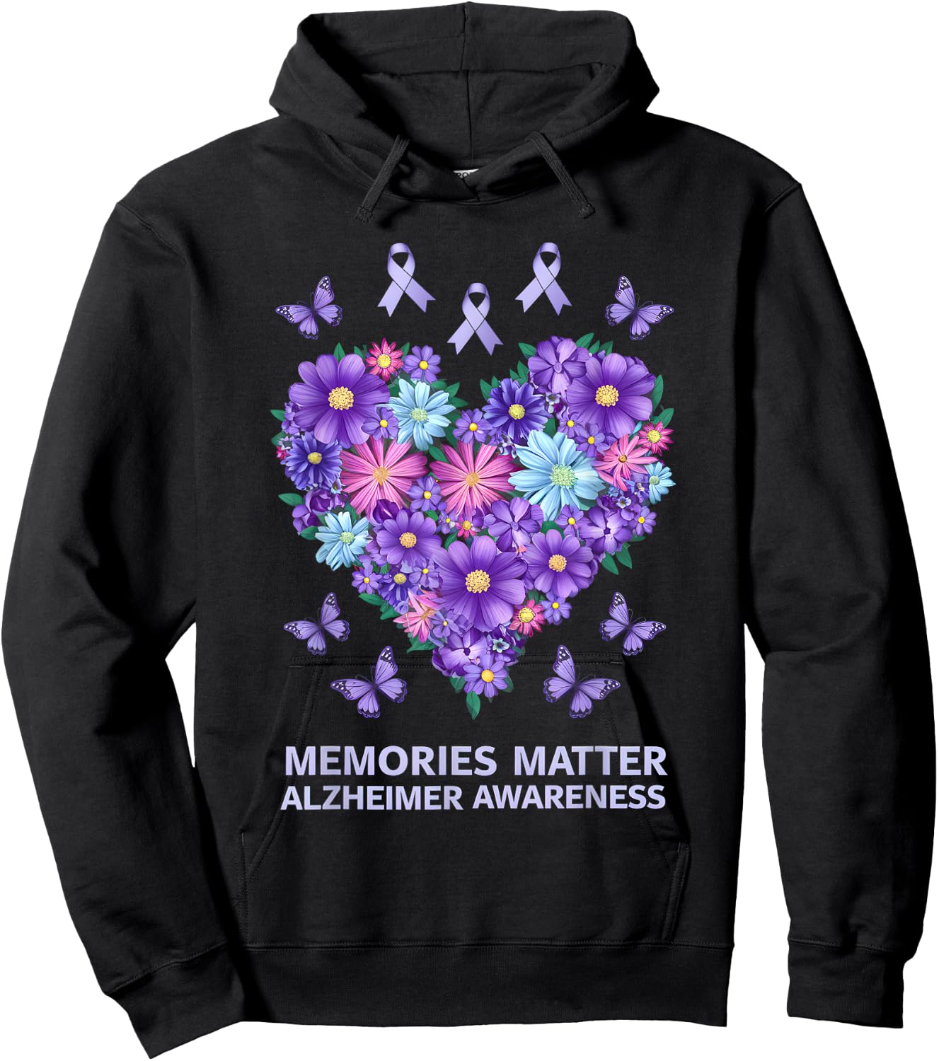 Alzheimer Awareness Purple Flower Hoodie - Hoodie | Black