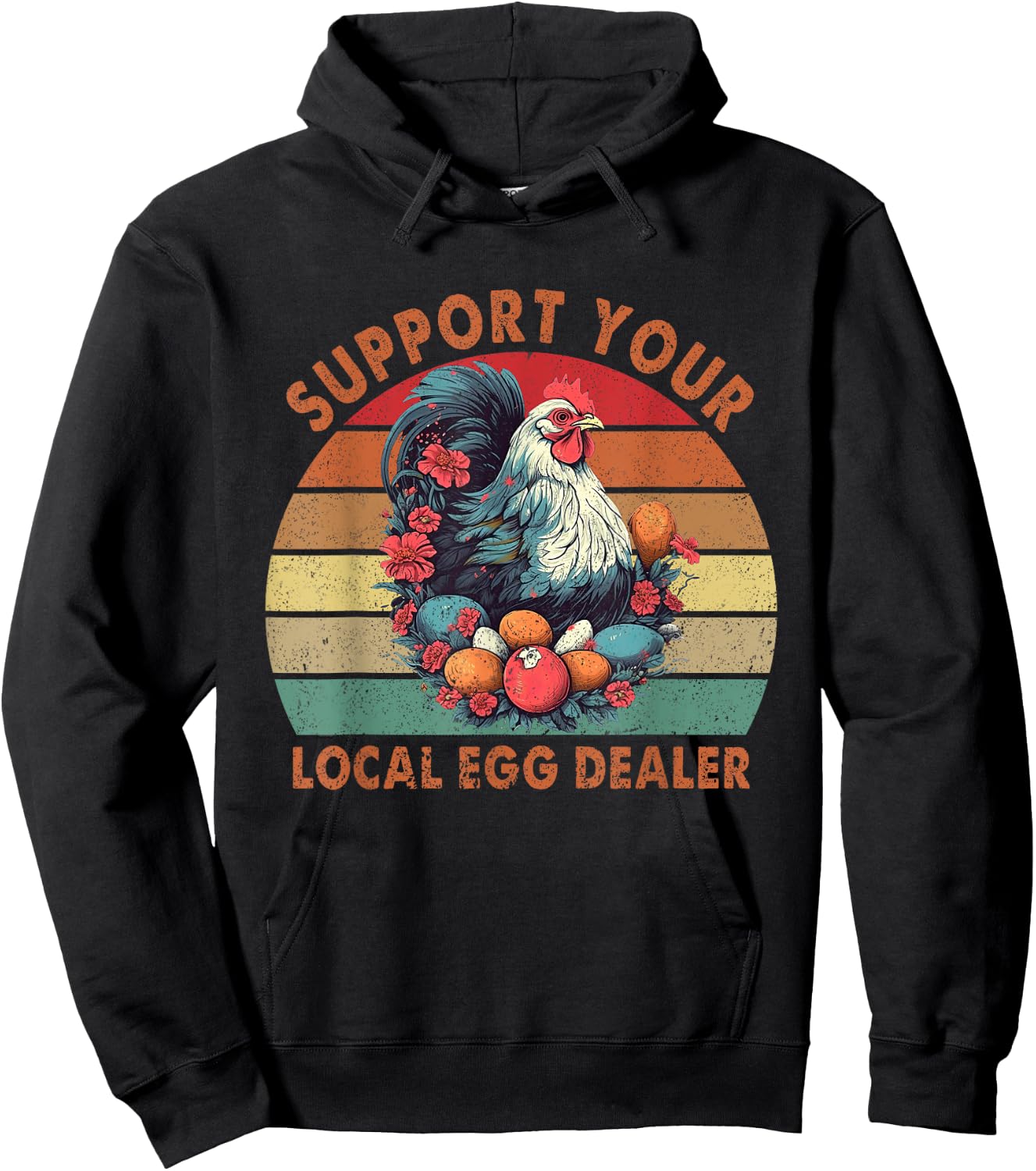 Vintage Farmer Chicken Lover Support Your Local Egg Dealer Hoodie - Hoodie | Black