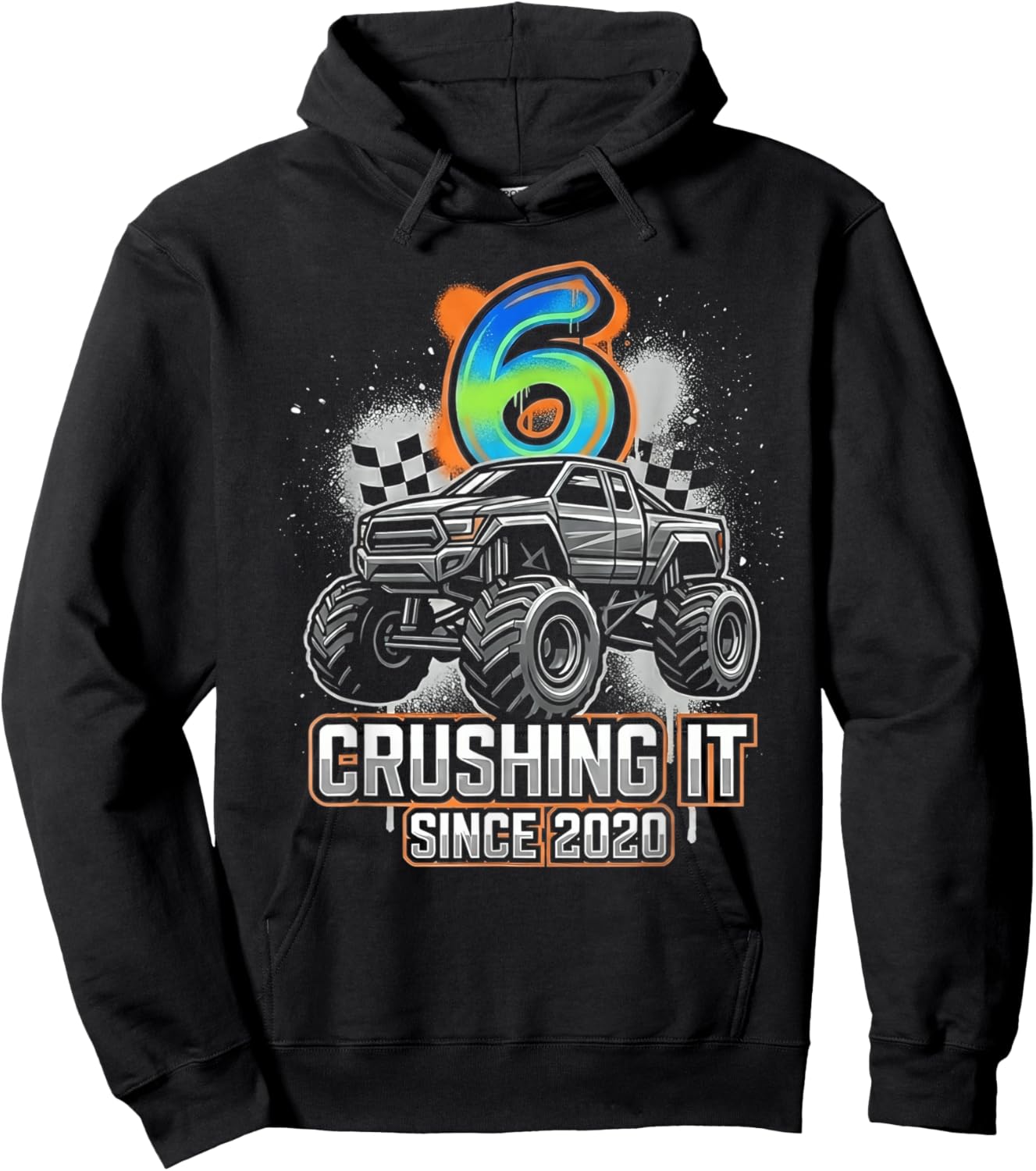 6th Birthday Monster Truck Crushing It Since 2020 Hoodie - Hoodie | Black