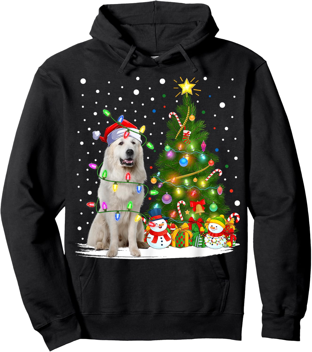 Lighting Xmas Tree Santa Great Pyrenees Dog Christmas Hoodie - Hoodie | Black