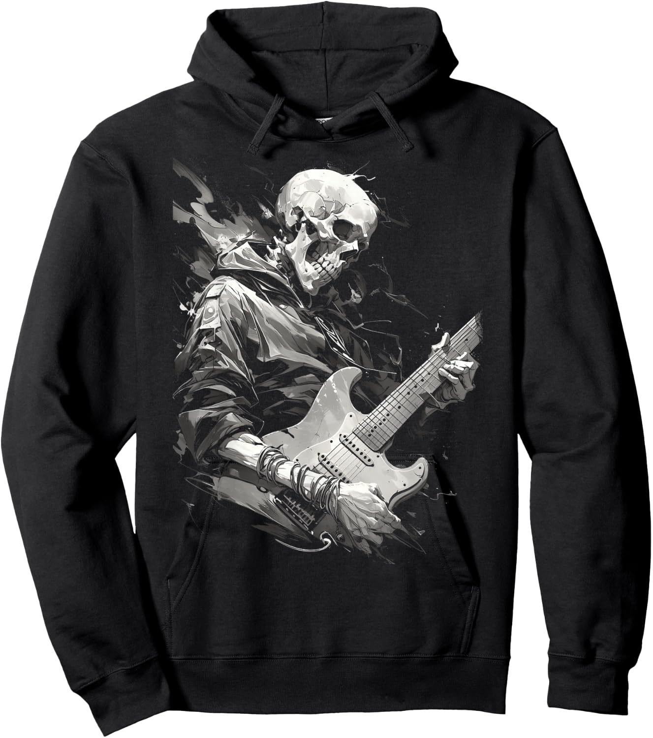 Skeleton playing guitar ,Rock Star Shredding Guitar Hoodie - Hoodie | Black