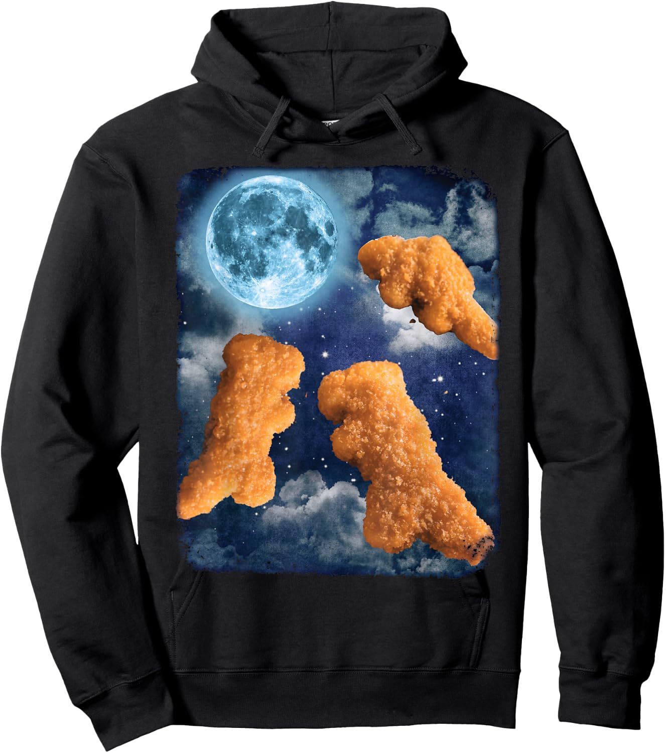 Funny Food Dinosaur Chicken Nuggets Howling At The Moon Hoodie - Hoodie | Black