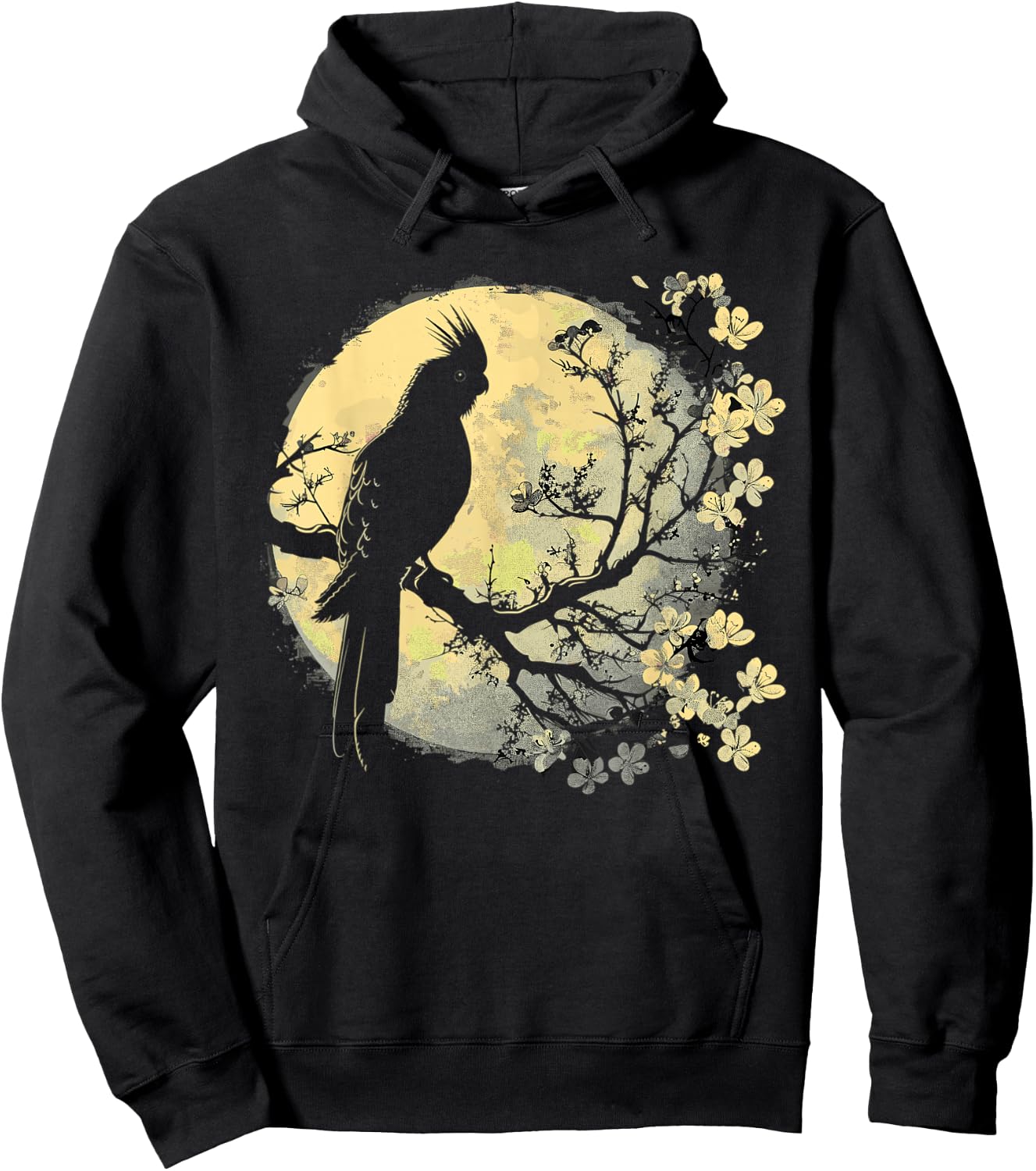 Cockatiel Parrot Lliebhaber Bird Moon and Flowers Hoodie - Hoodie | Black