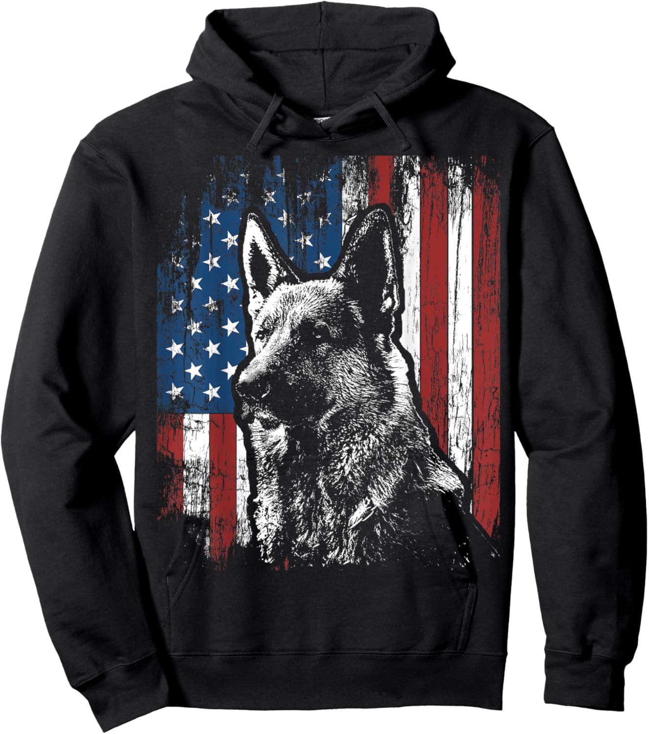 Patriotic German Shepherd American Flag Dog Gift Men Women Hoodie - Hoodie | Black