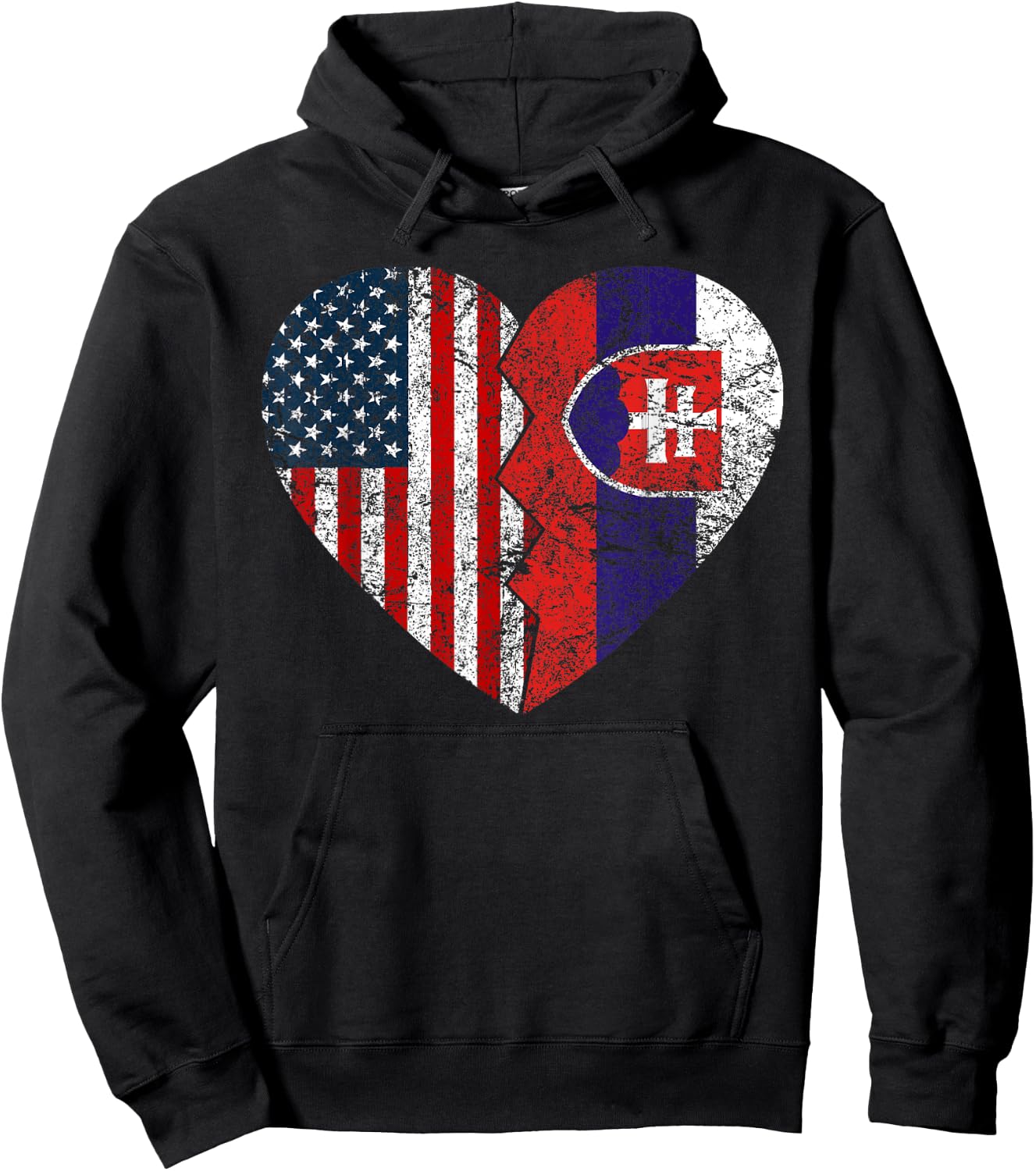Slovakian American Flag Heart | United States Slovakia Roots Women Kids Men Hoodie - Hoodie | Black