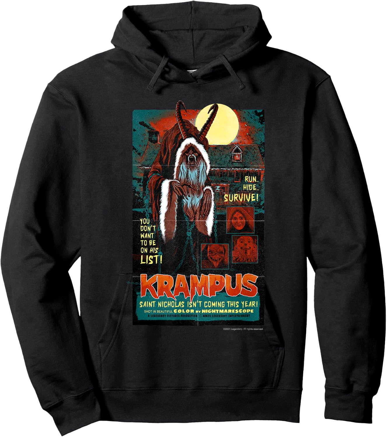 Krampus – Run! Hide! Survive! Retro Poster Hoodie - Hoodie | Black