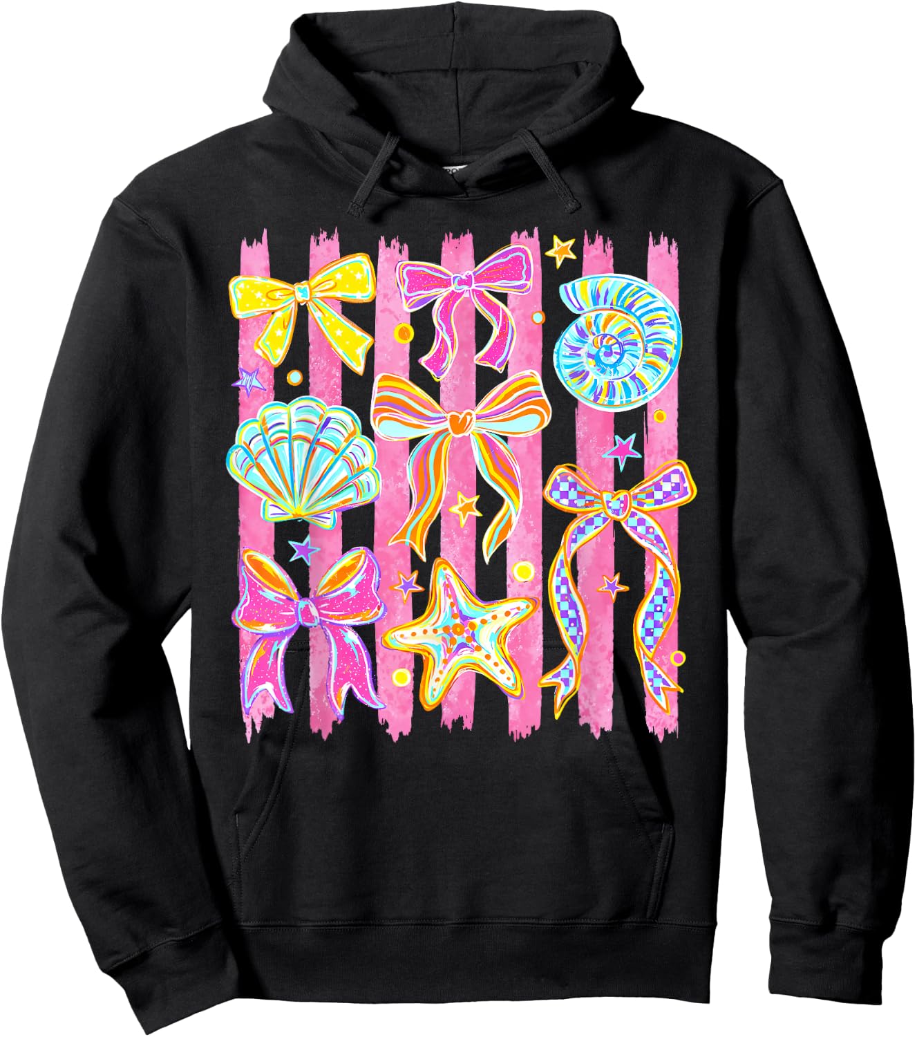 Seashell Coquette Bow Ocean Hawaii Beach Summer Vacation Hoodie - Hoodie | Black
