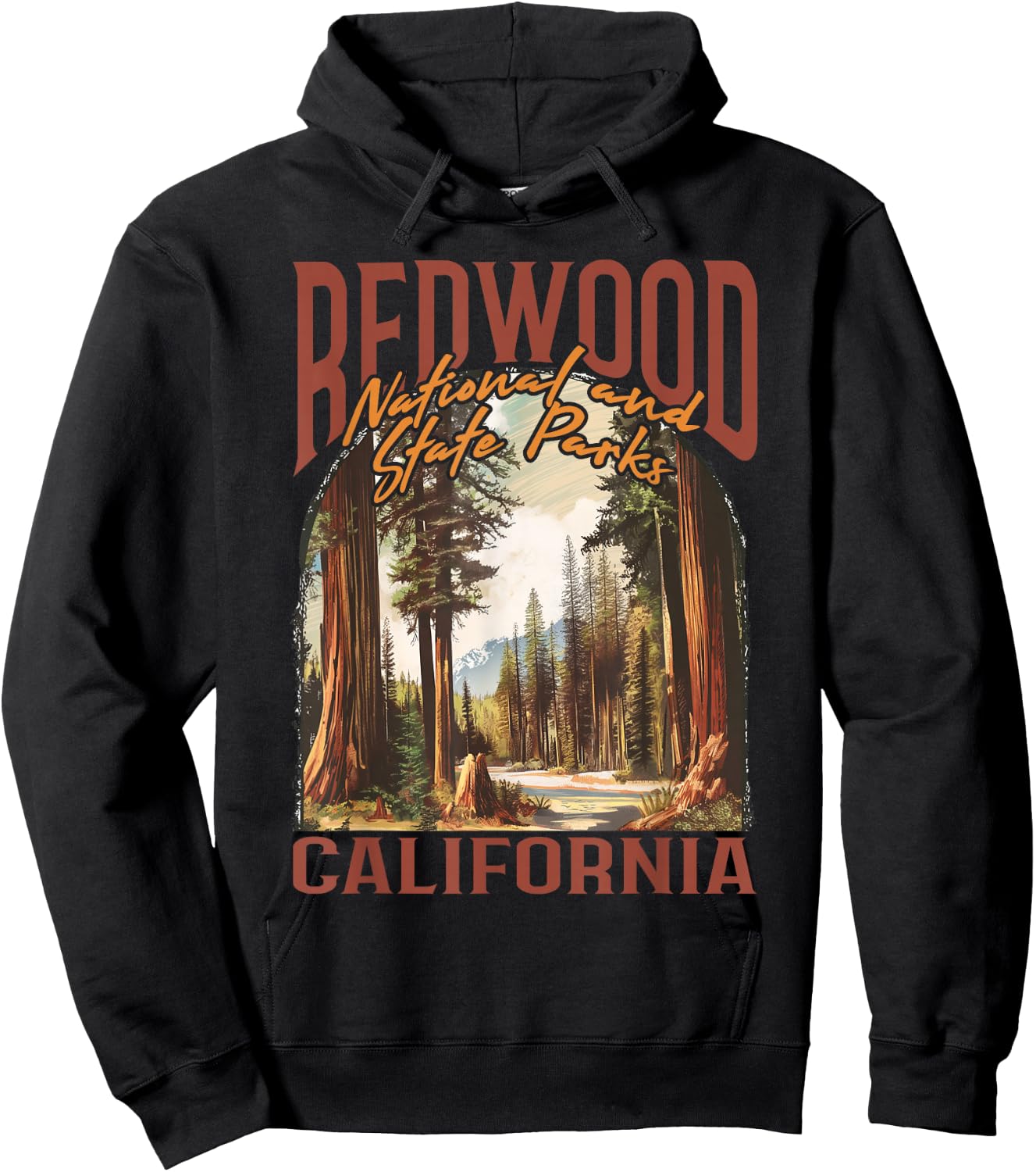 Redwood USA National Park Vintage California Outdoors Retro Hoodie - Hoodie | Black