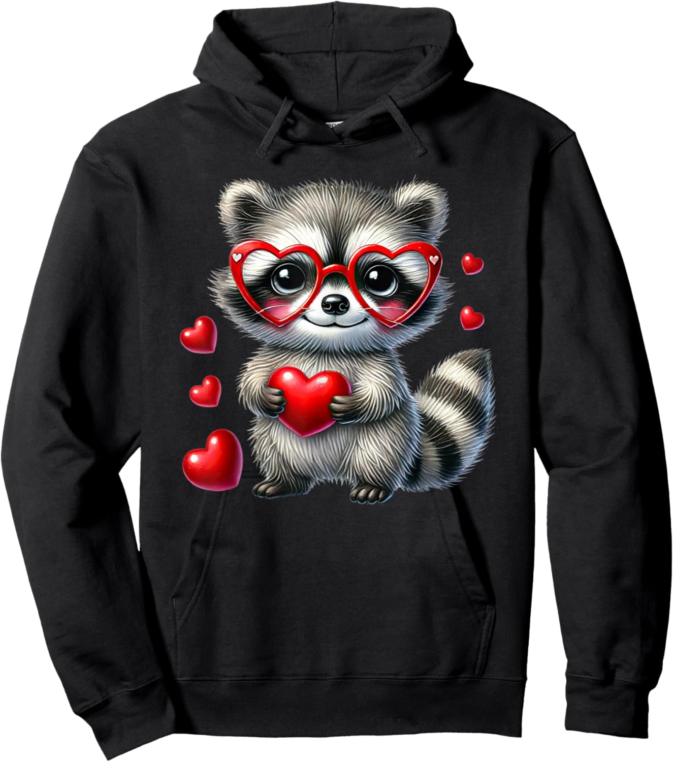 Cute Raccoon Valentine's Day Cute Racoon Hearts Animal Lover Hoodie - Hoodie | Black
