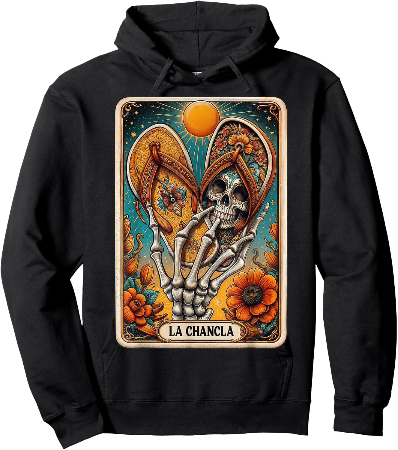 La Chancla Flip Flop Card Funny Mexican Mom Tarot Card Hoodie - Hoodie | Black