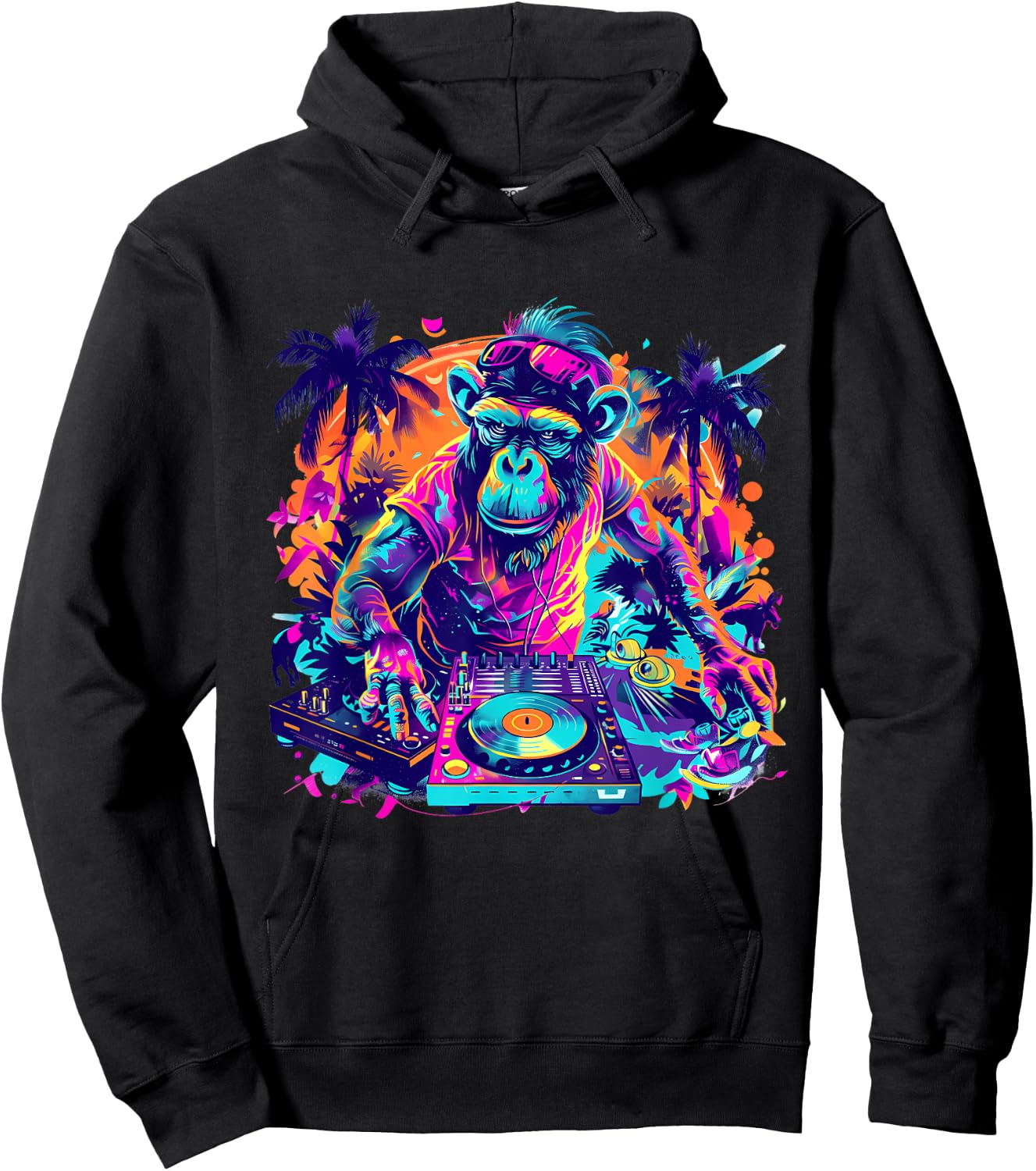 DJ Monkey Techno House Beatmaker EDM Turntable DJ Monkey Hoodie - Hoodie | Black