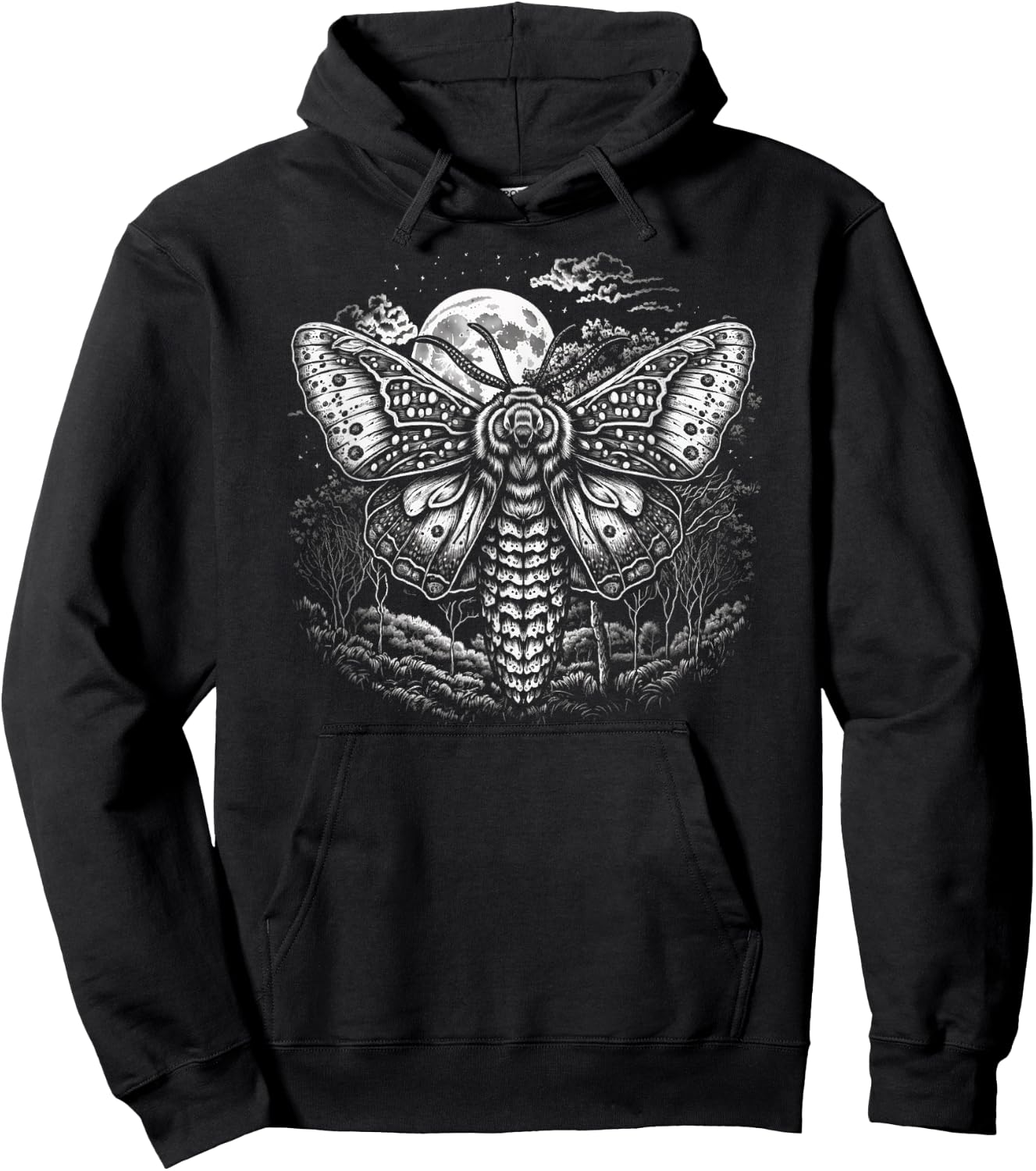 Moth And Moon Night Sky Folkloric Wiccan Nature Goth Hoodie - Hoodie | Black