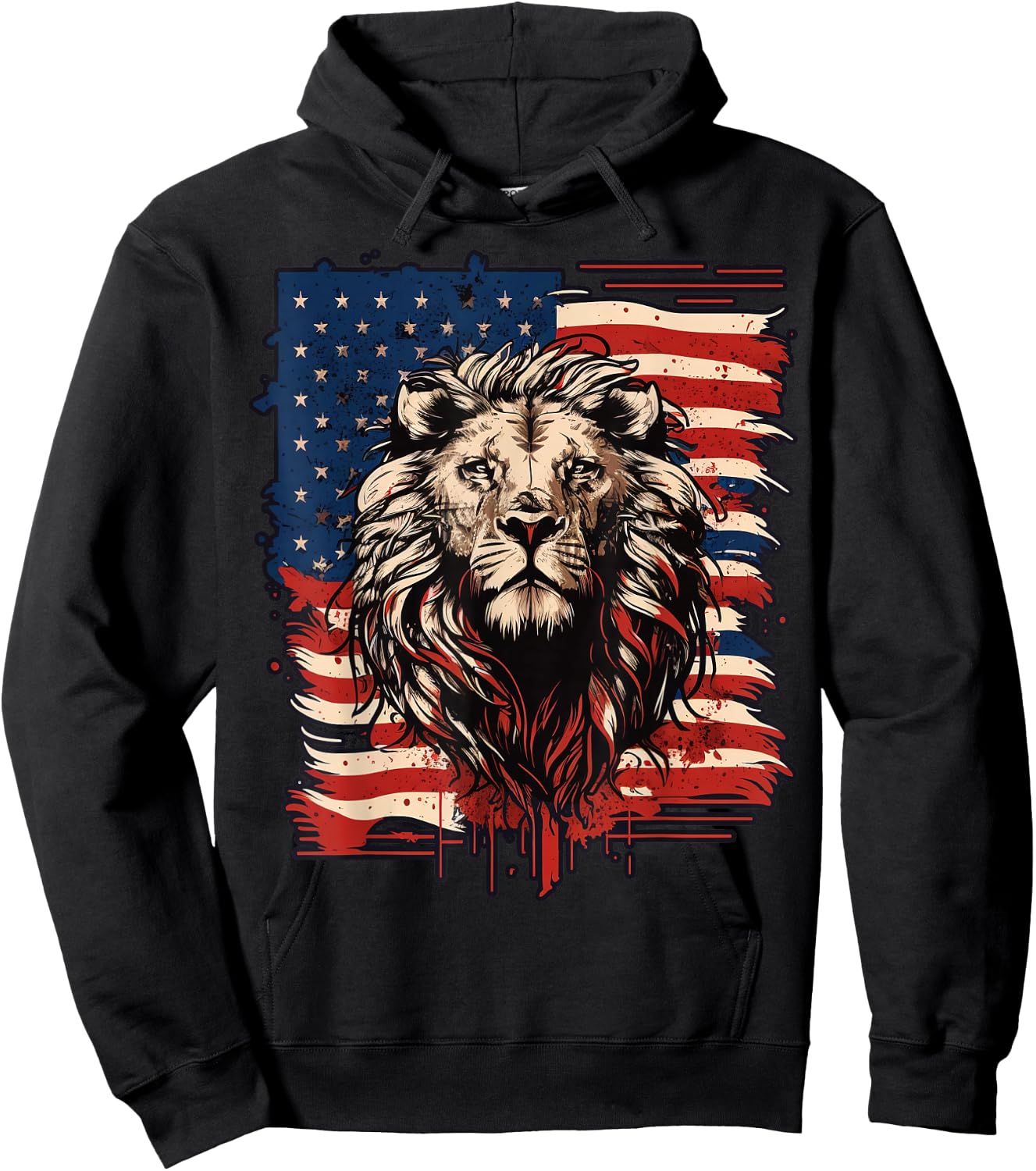 USA 4th Of July Lion on Patriotic American Lion Women Kids Men Hoodie - Hoodie | Black