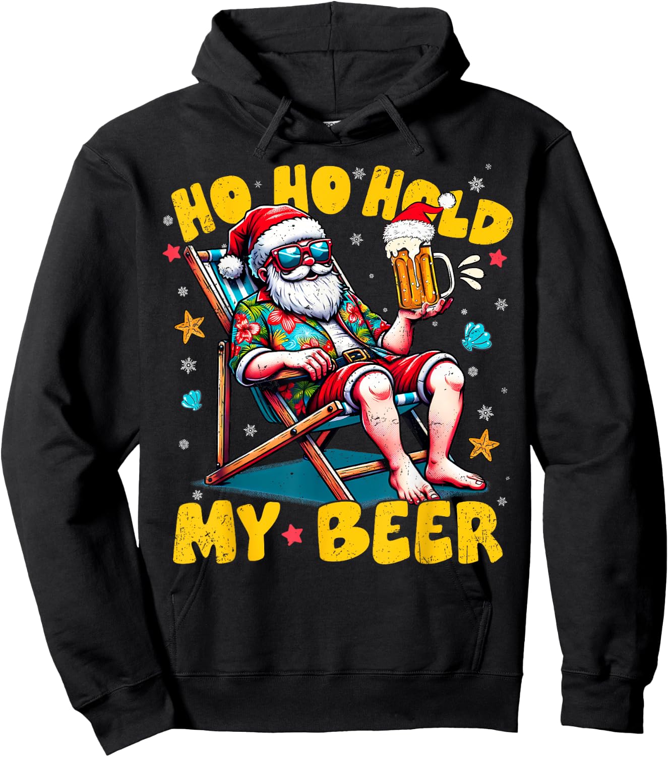 Christmas In July Beach Summer Santa Ho Ho Hold My Beer Men Women Hoodie - Hoodie | Black