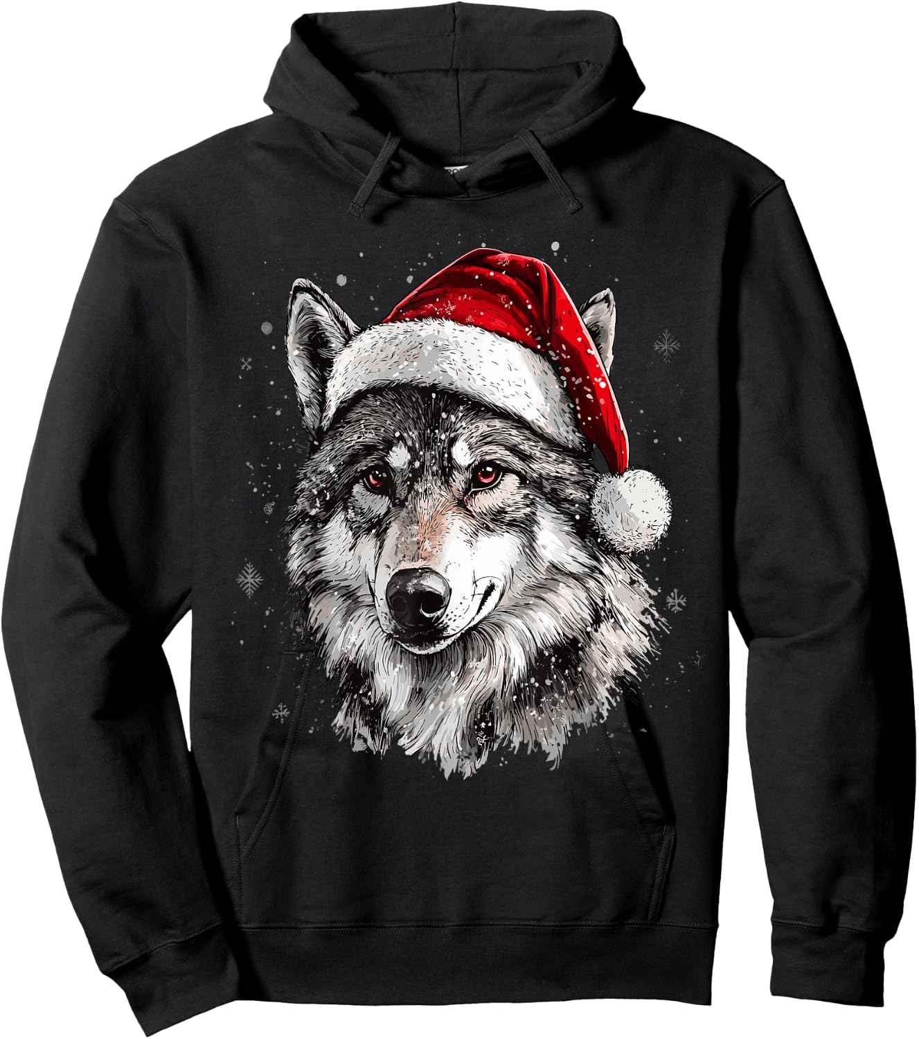 Wolf Santa Hat Funny Xmas Wolf Lovers Christmas Pajama Hoodie - Hoodie | Black