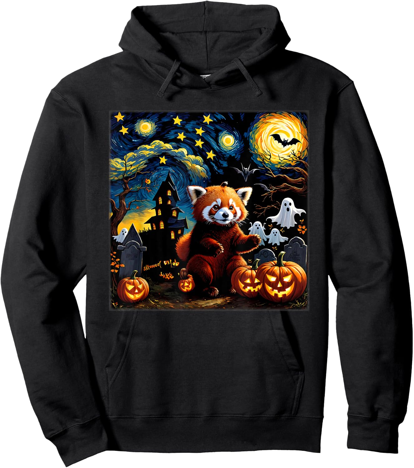 Spooky Halloween Red Panda Starry Night Hoodie - Hoodie | Black