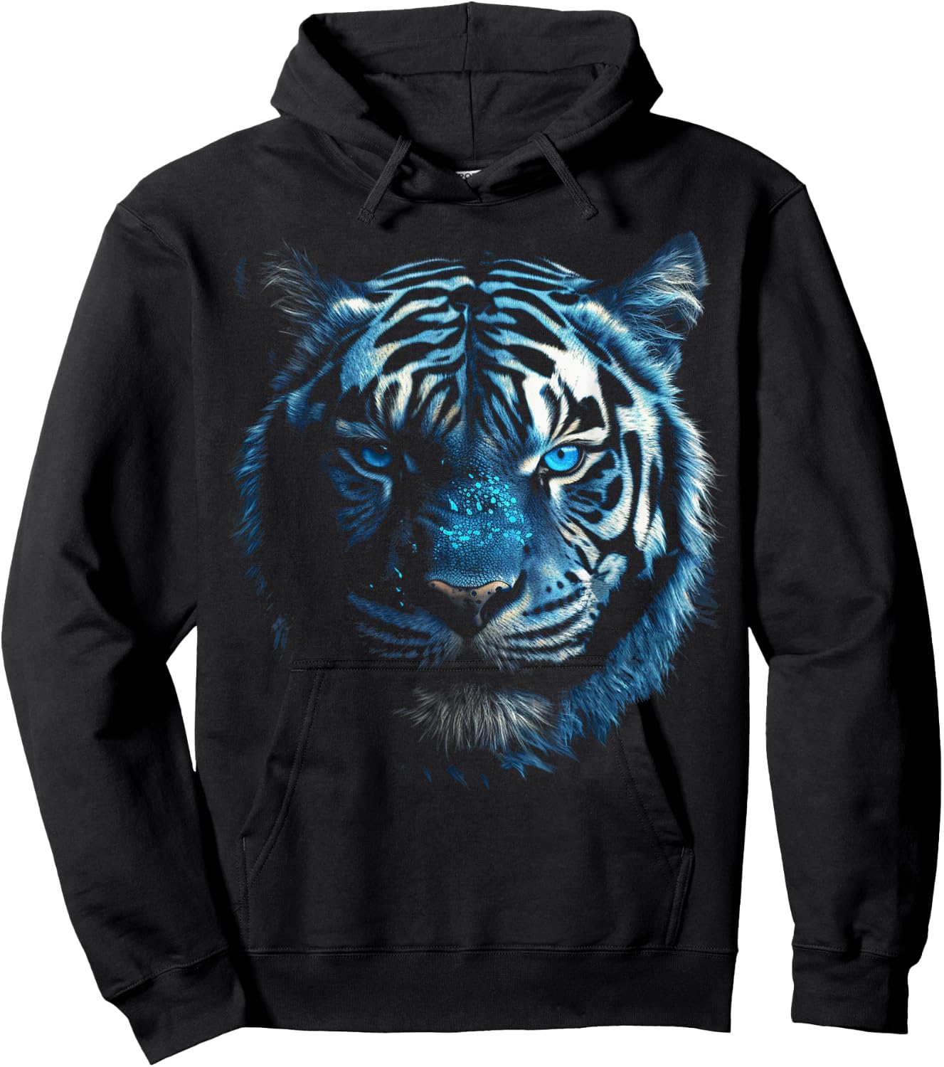 Tiger Artwork - Blue Eyes - Animal Art Motif Tiger Hoodie - Hoodie | Black