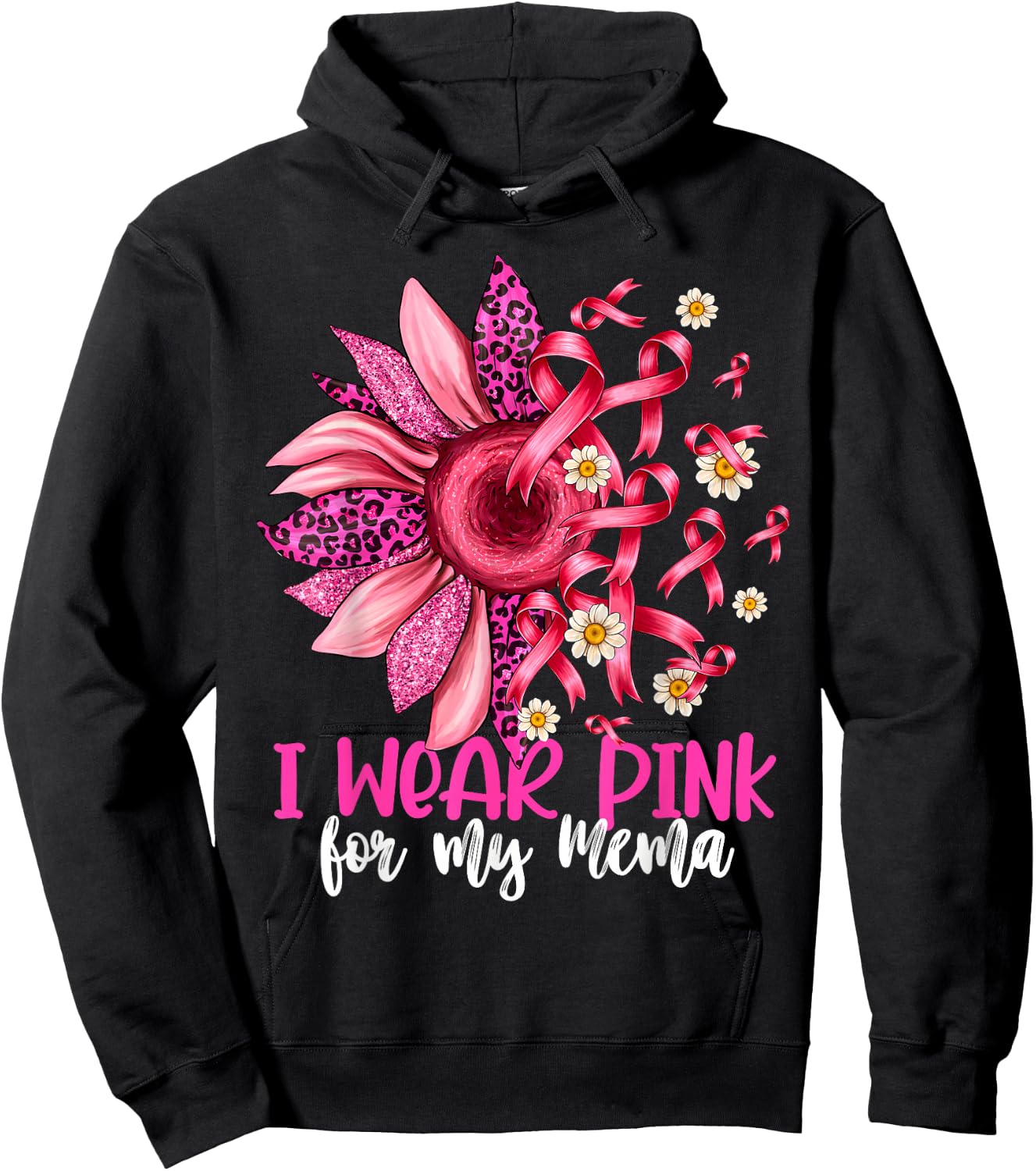 I Wear Pink For My Mema Sunflower Breast Cancer Awareness Hoodie - Hoodie | Black