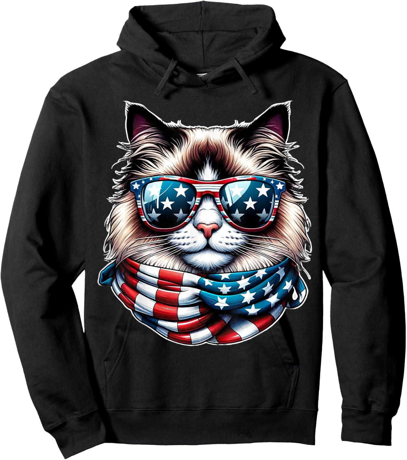 Ragdoll Cat American Flag USA Patriotic Cat 4th of July Hoodie - Hoodie | Black