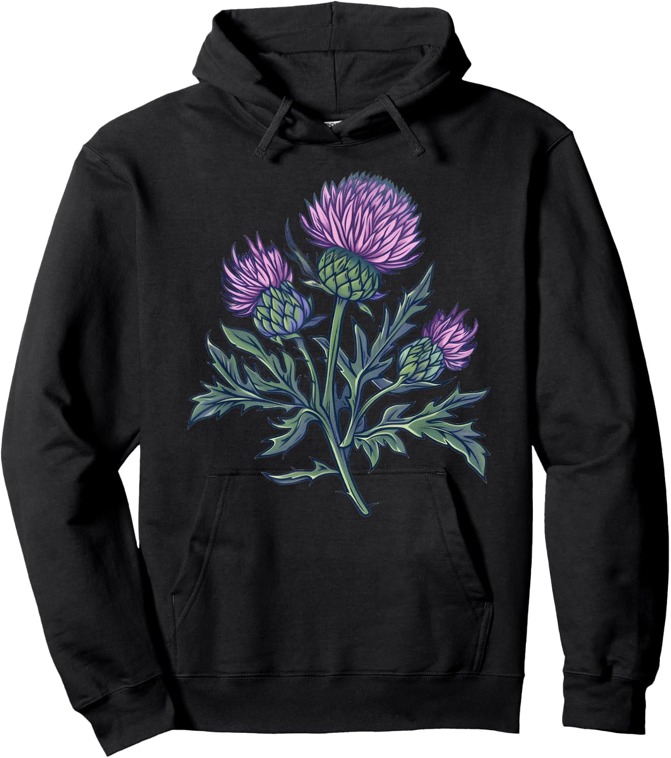 Thistle Flower Design Hoodie - Hoodie | Black