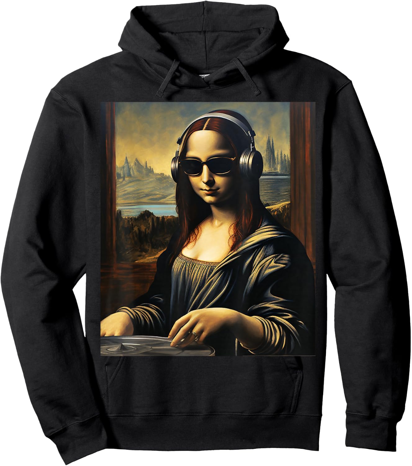 Mona Lisa as DJ | Trending Aesthetic Streetwear Hoodie - Hoodie | Black