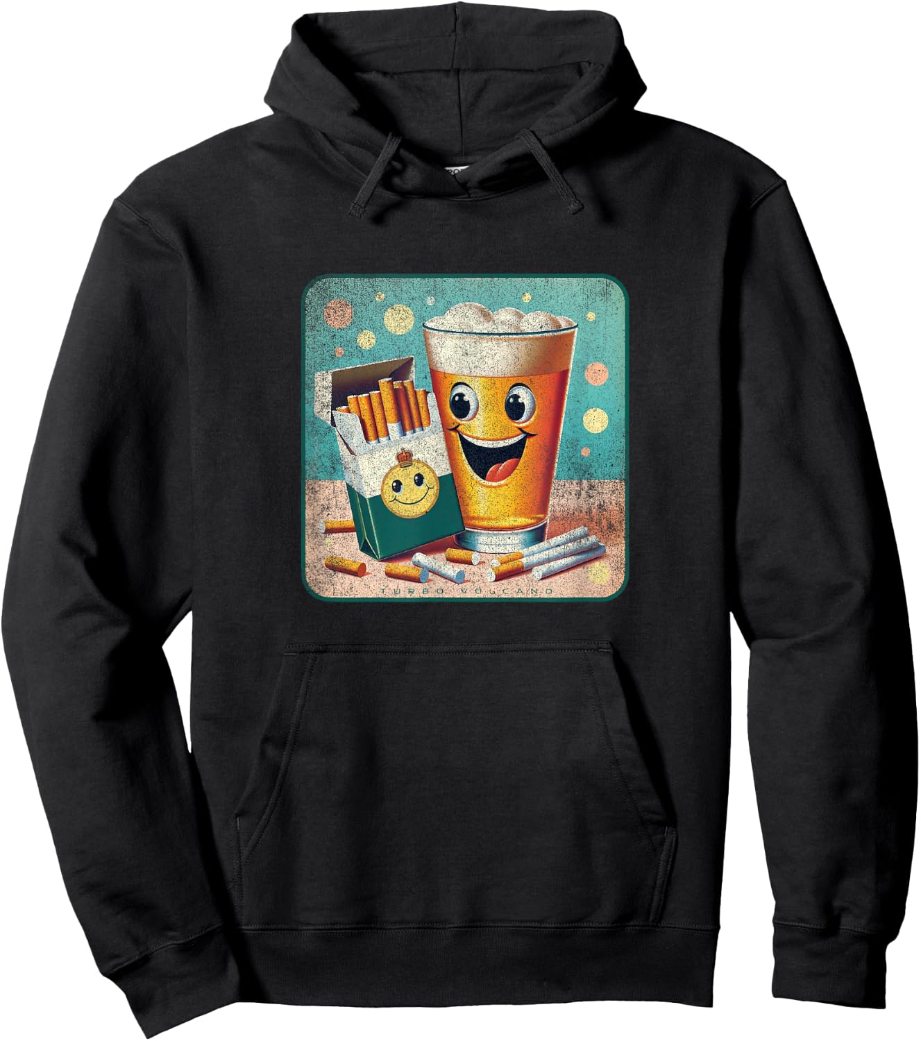 Happy Beer and Cigarettes Retro Advertising Design Hoodie - Hoodie | Black