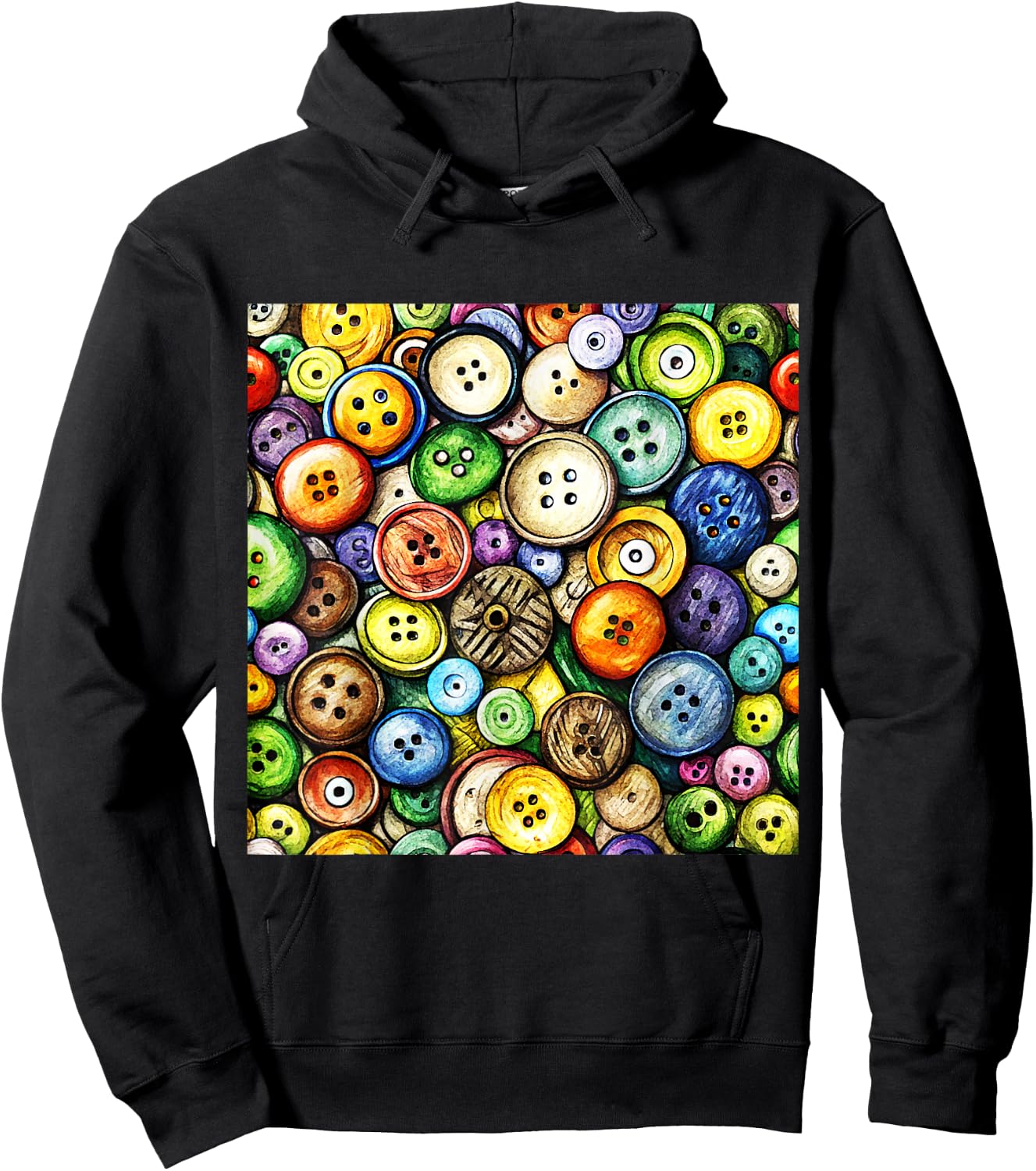 Multicolor Button Pattern Hoodie - Hoodie | Black