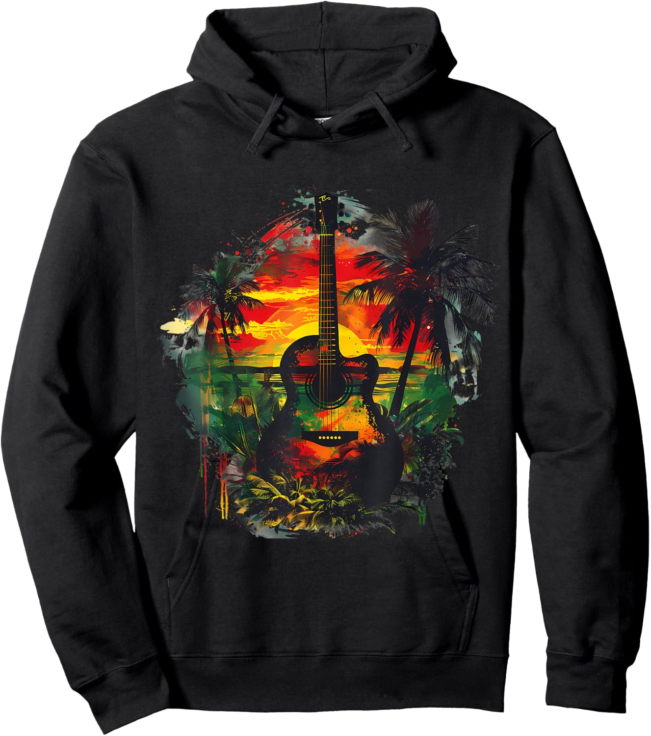 Rasta Reggae Guitar Jamaican Pride Rastafari Roots Hoodie - Hoodie | Black