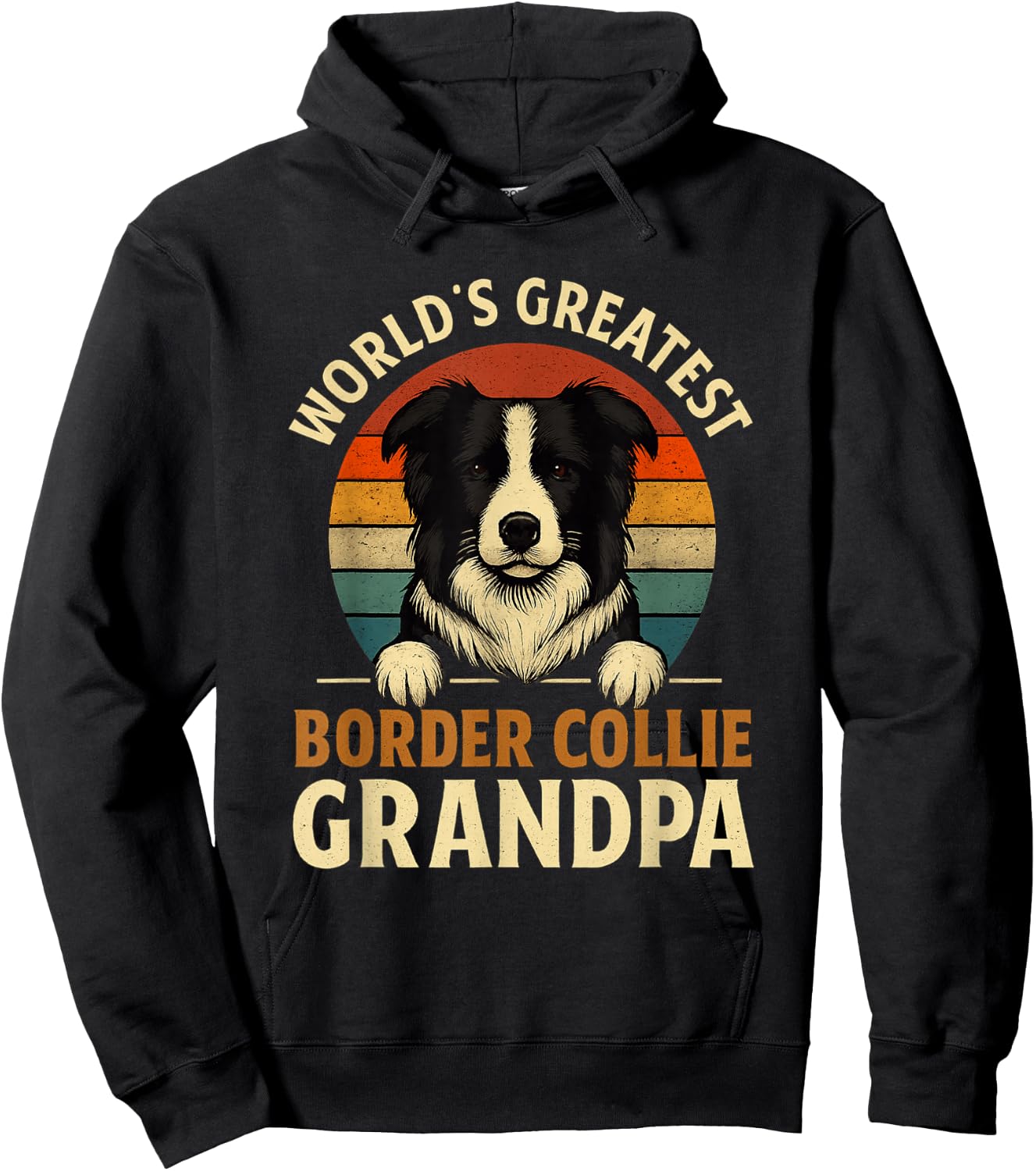 Border Collie Worlds Greatest Grandpa Retro Dog Lover Hoodie - Hoodie | Black