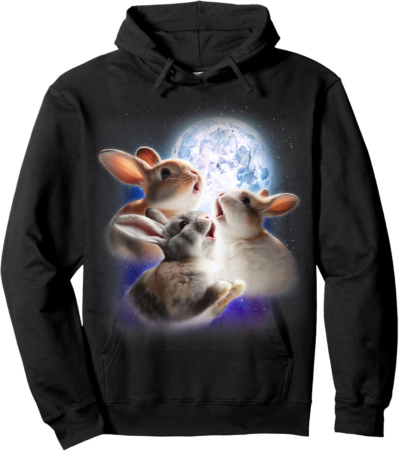 3 Bunnies Howling At The Moon Funny Rabbit Bunny Lover Kids Hoodie - Hoodie | Black